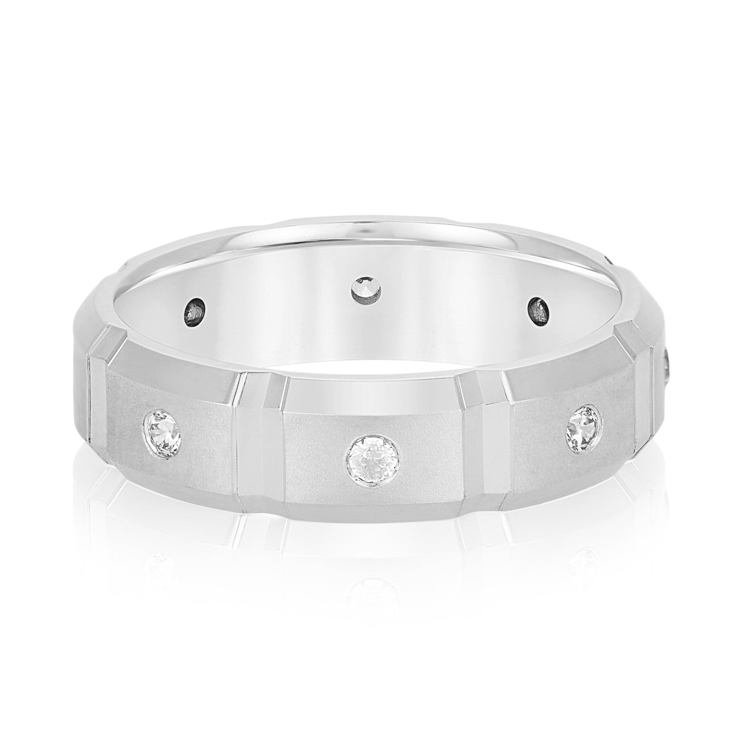 Men's Squared Accented Diamond Wedding Band With Beveled Edges-VIRABYANI