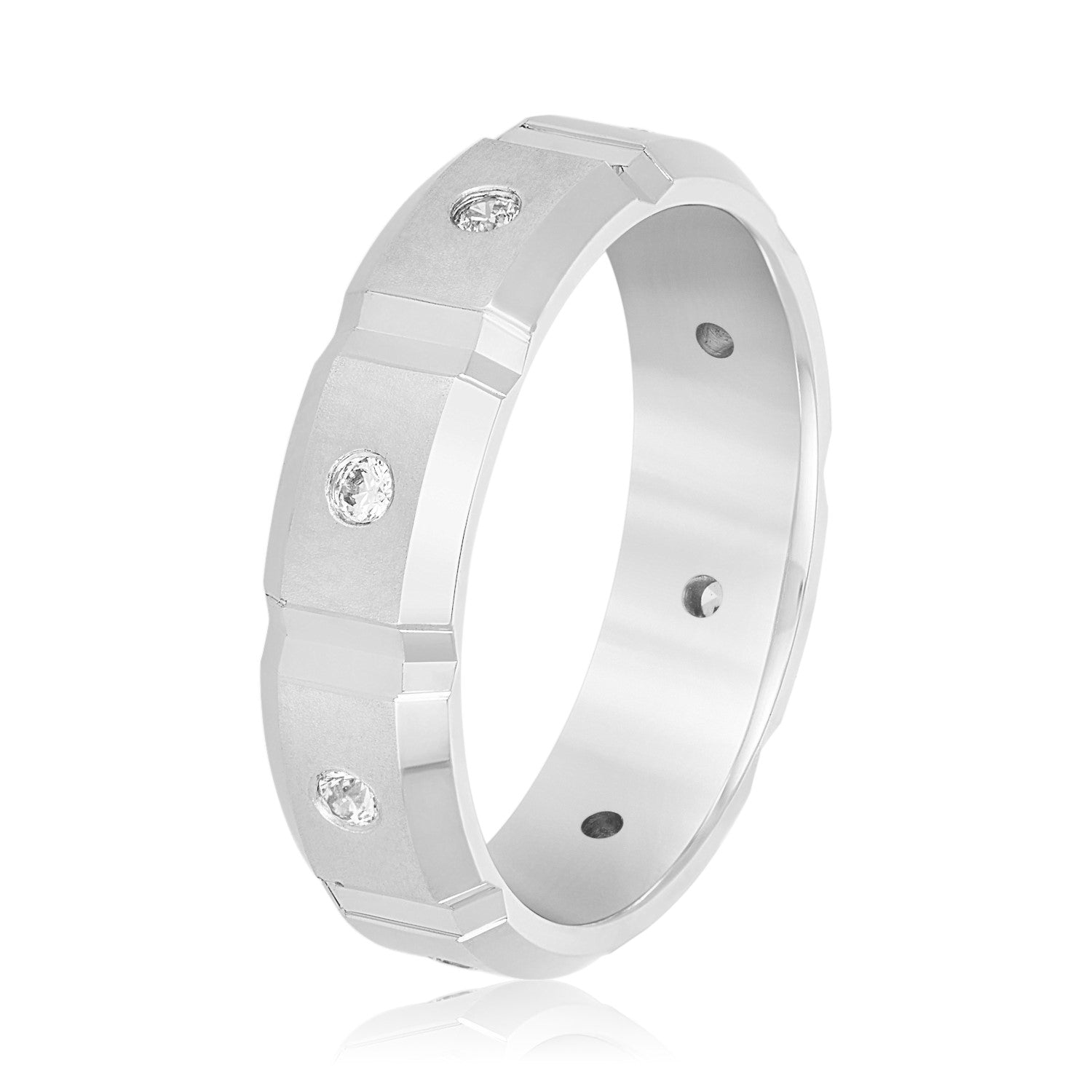 Men's Squared Accented Diamond Wedding Band With Beveled Edges-VIRABYANI