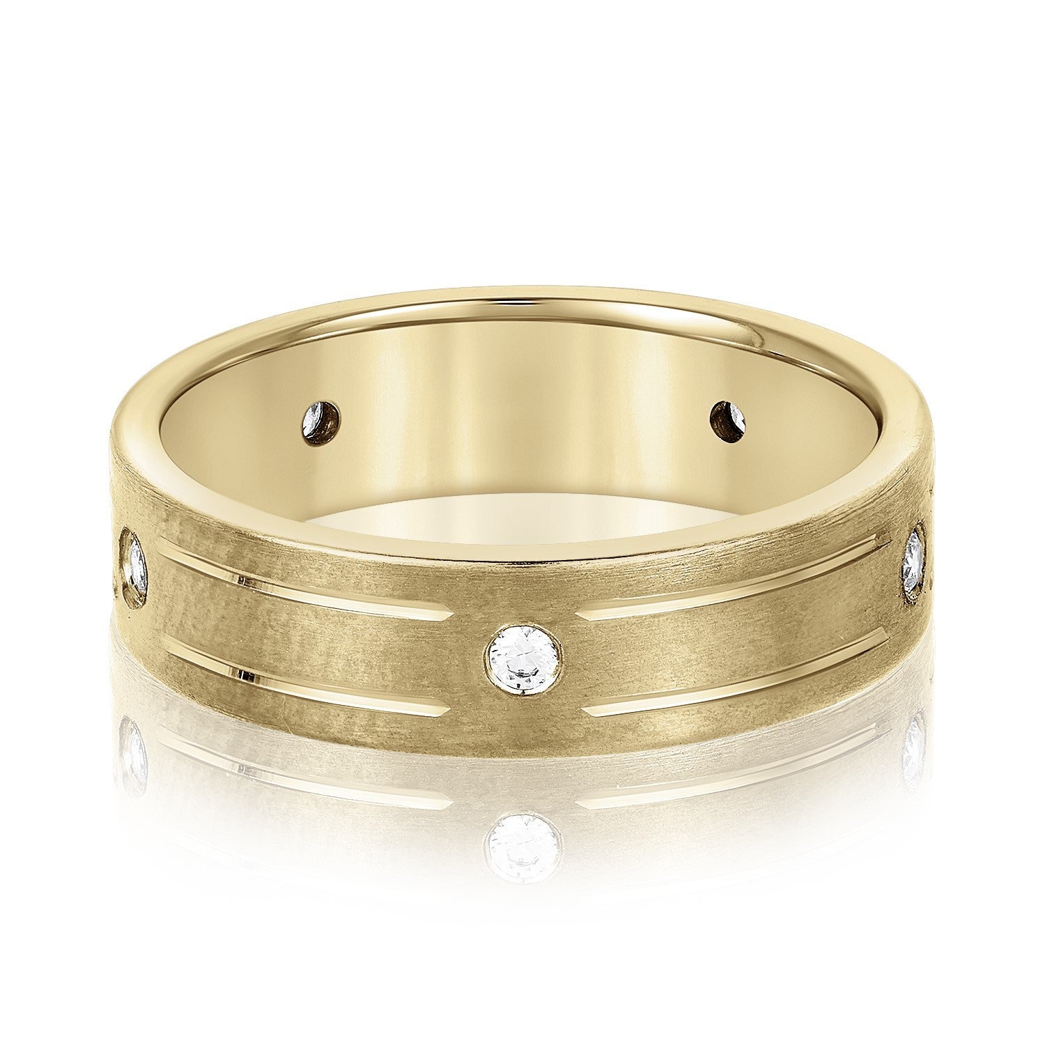 Men's Grooved Flush Set Diamond Wedding Band-VIRABYANI