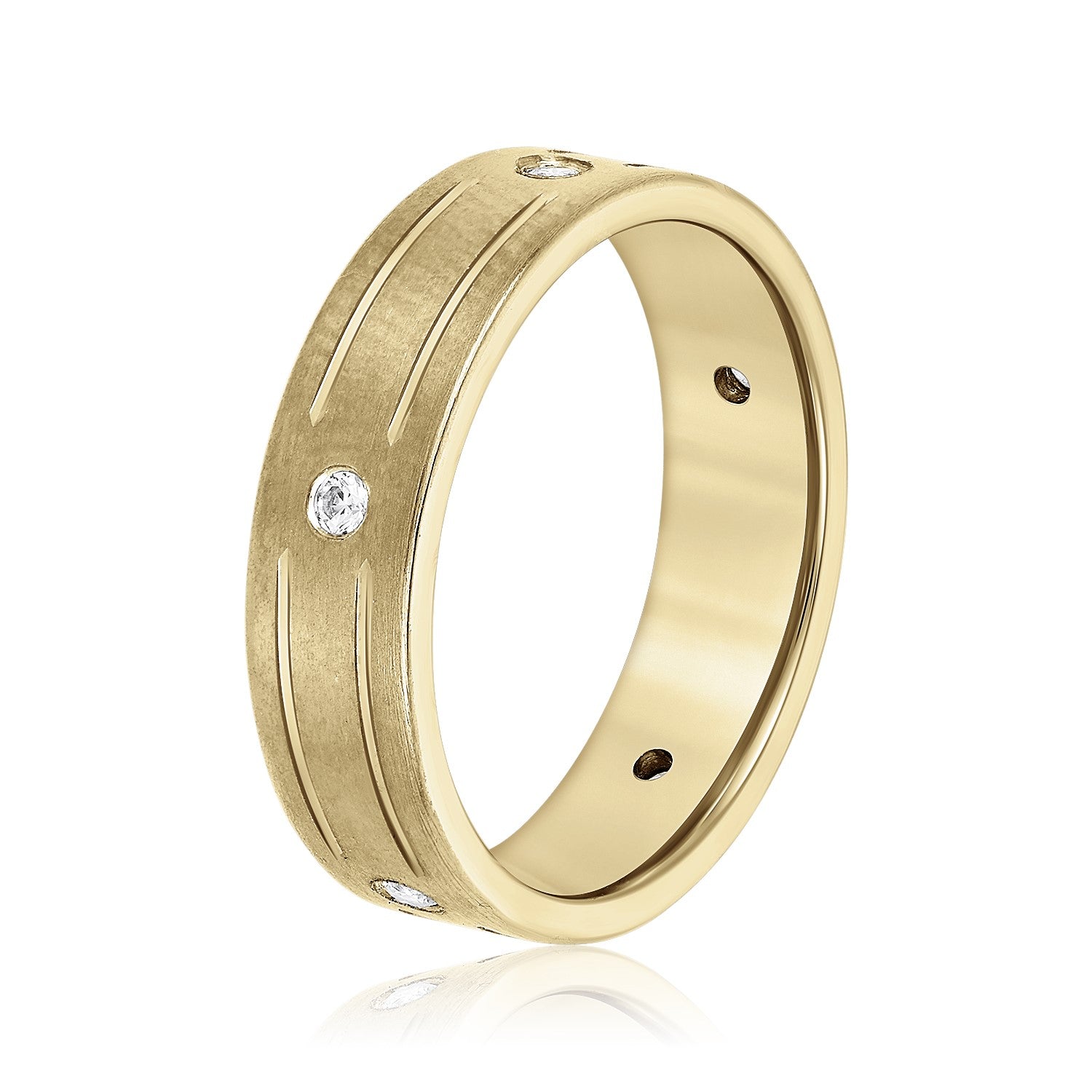 Men's Grooved Flush Set Diamond Wedding Band-VIRABYANI