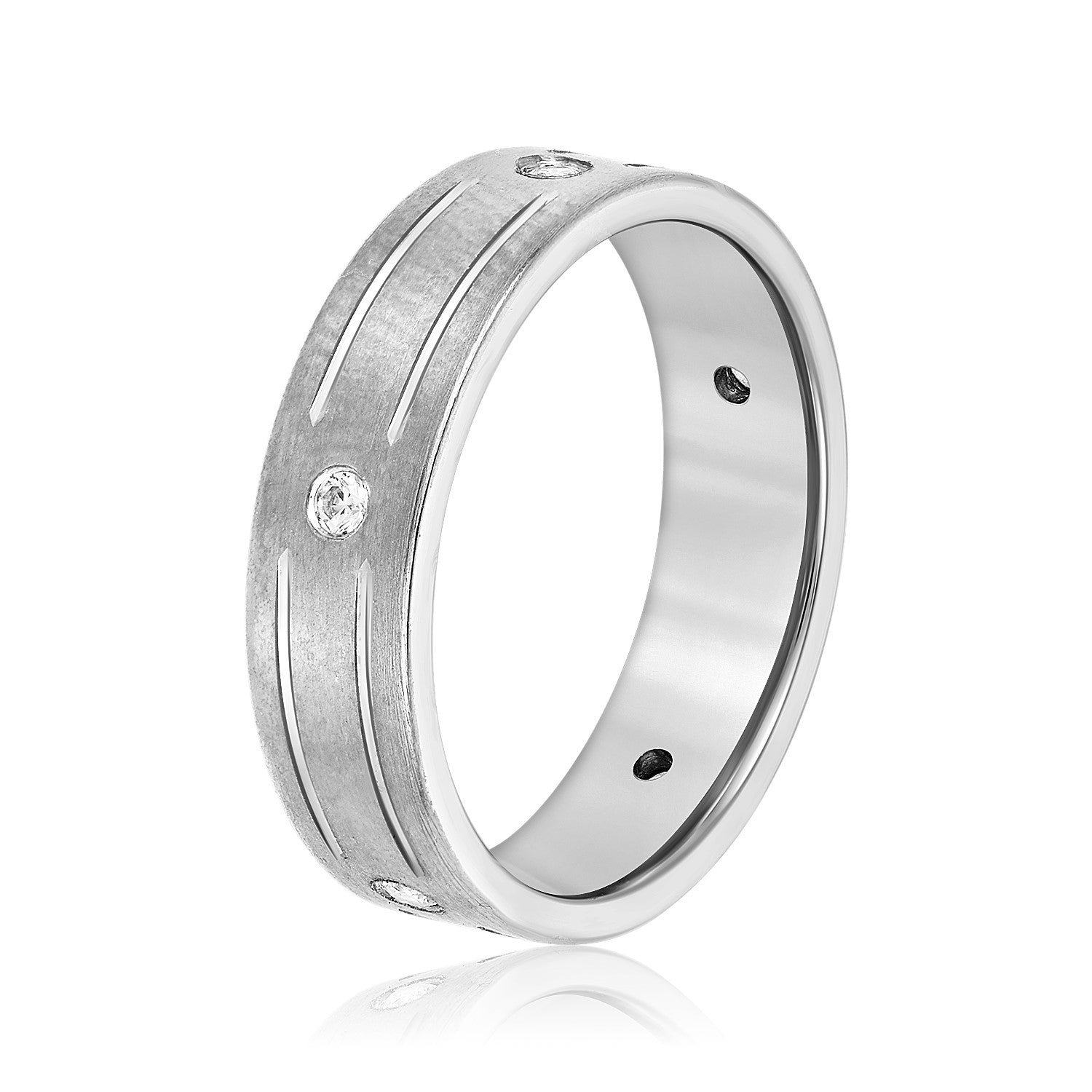 Men's Grooved Flush Set Diamond Wedding Band-VIRABYANI