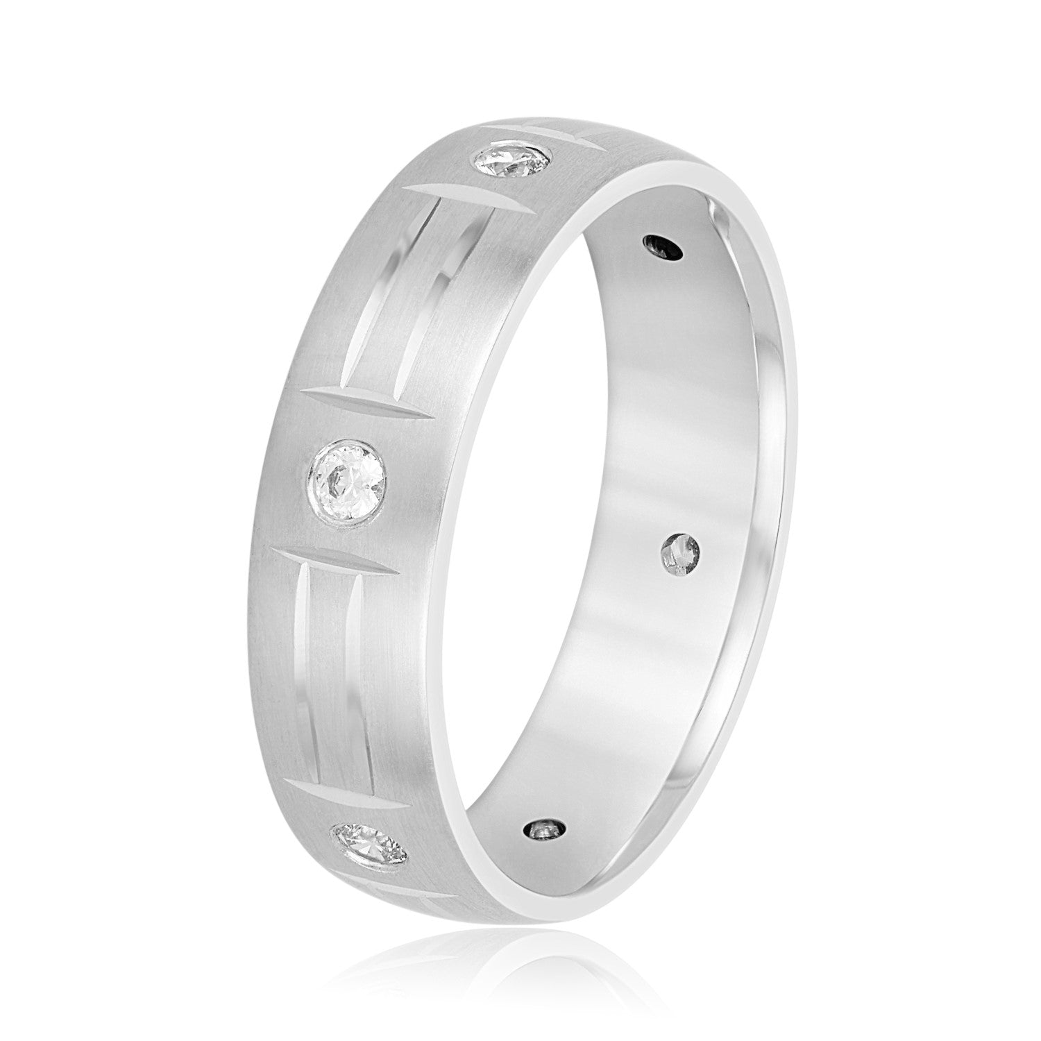 Men's Unique Pattern Bezel Set Diamond Wedding Band-VIRABYANI