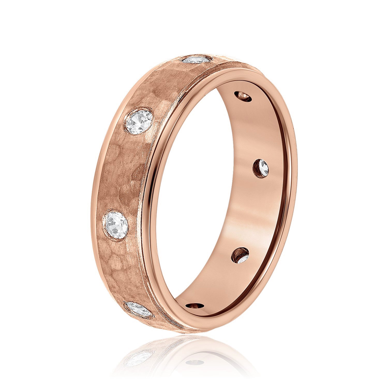 Bezel Set Diamond Hammered Men's Wedding Band-VIRABYANI