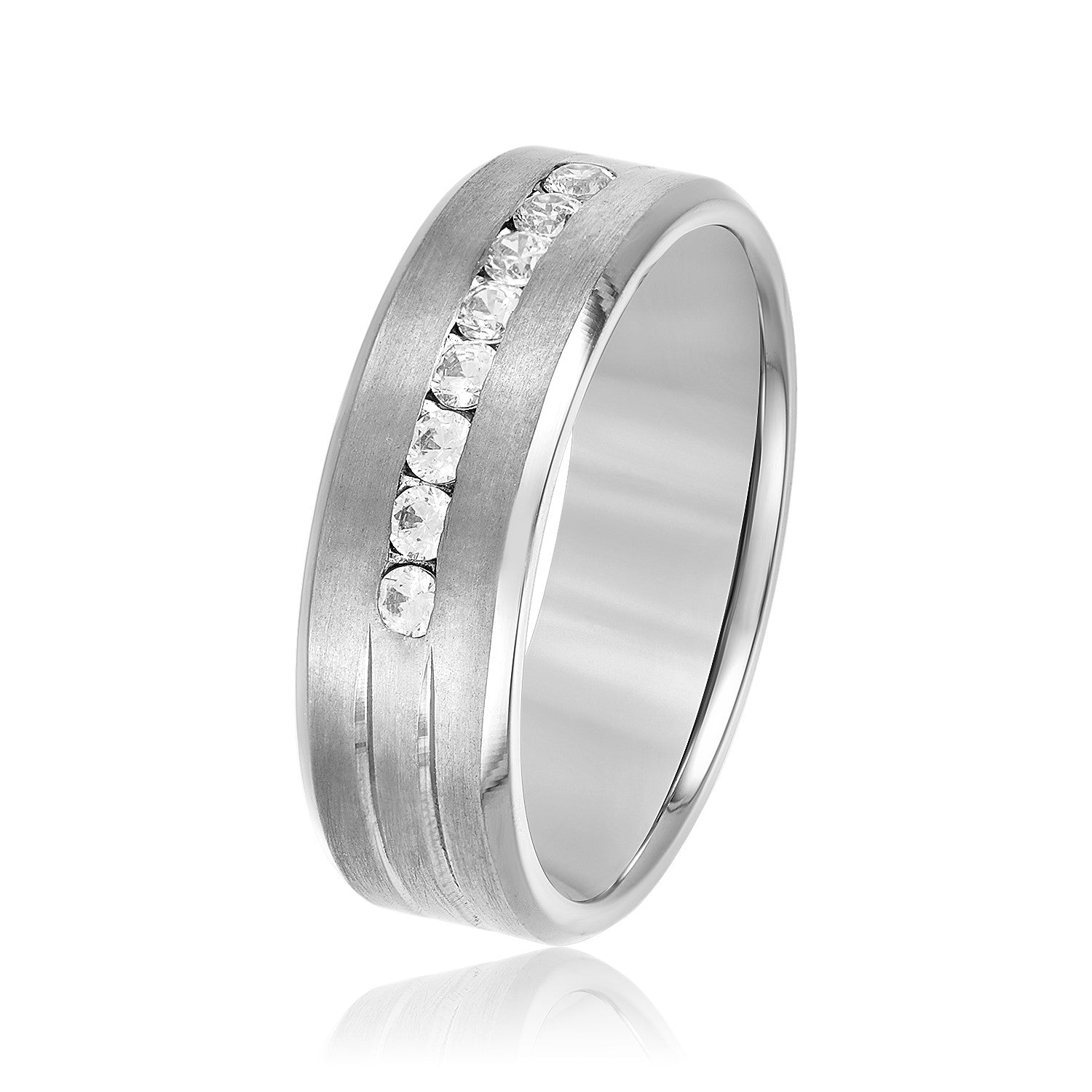 Men's Channel Set Diamond Wedding Band-VIRABYANI