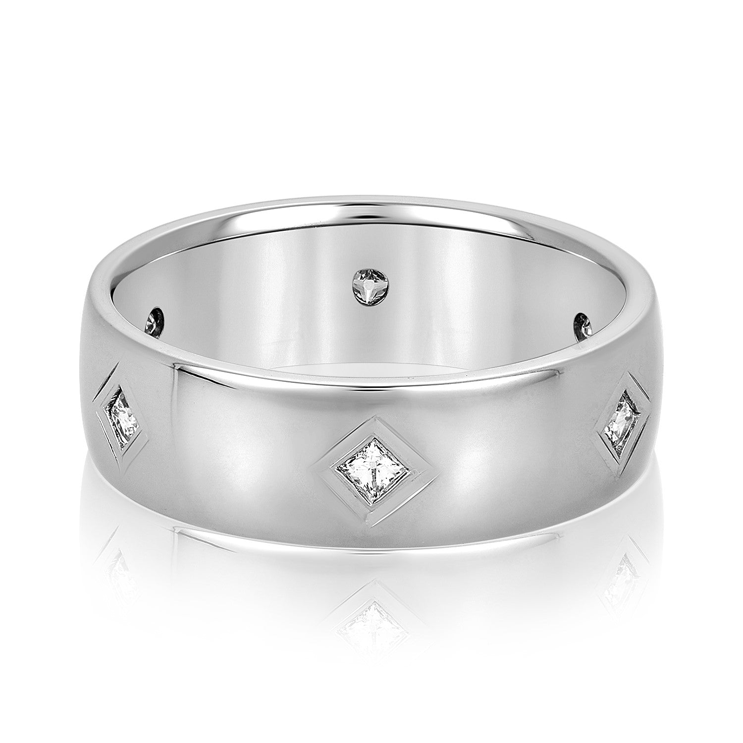 Princess Cut Diamond Men's Wedding Band Bezel Set-VIRABYANI