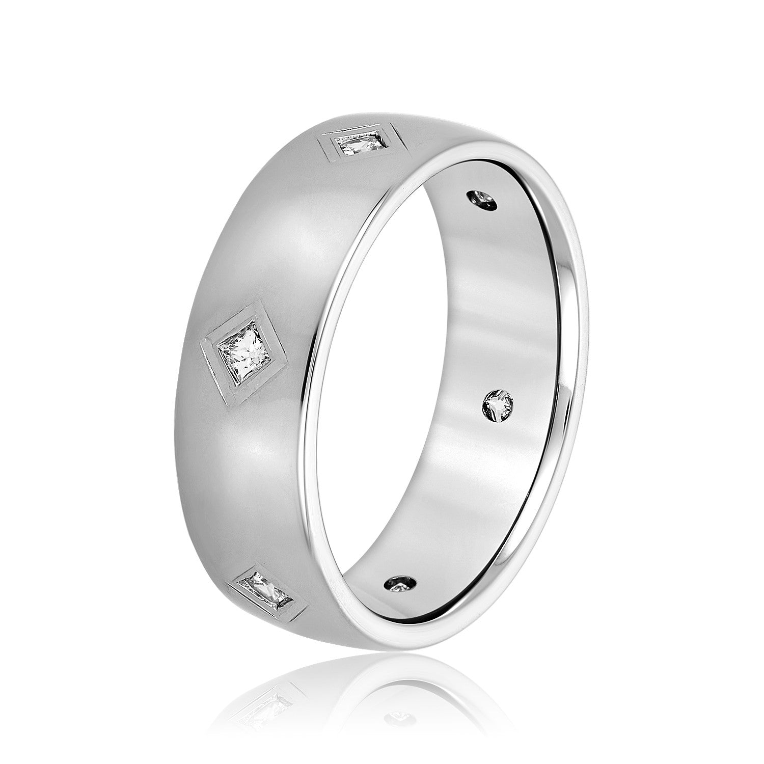 Princess Cut Diamond Men's Wedding Band Bezel Set-VIRABYANI