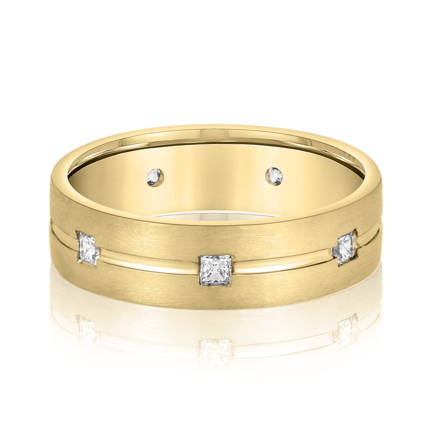 Double Groove Princess Cut Diamond Men's Wedding Band-VIRABYANI