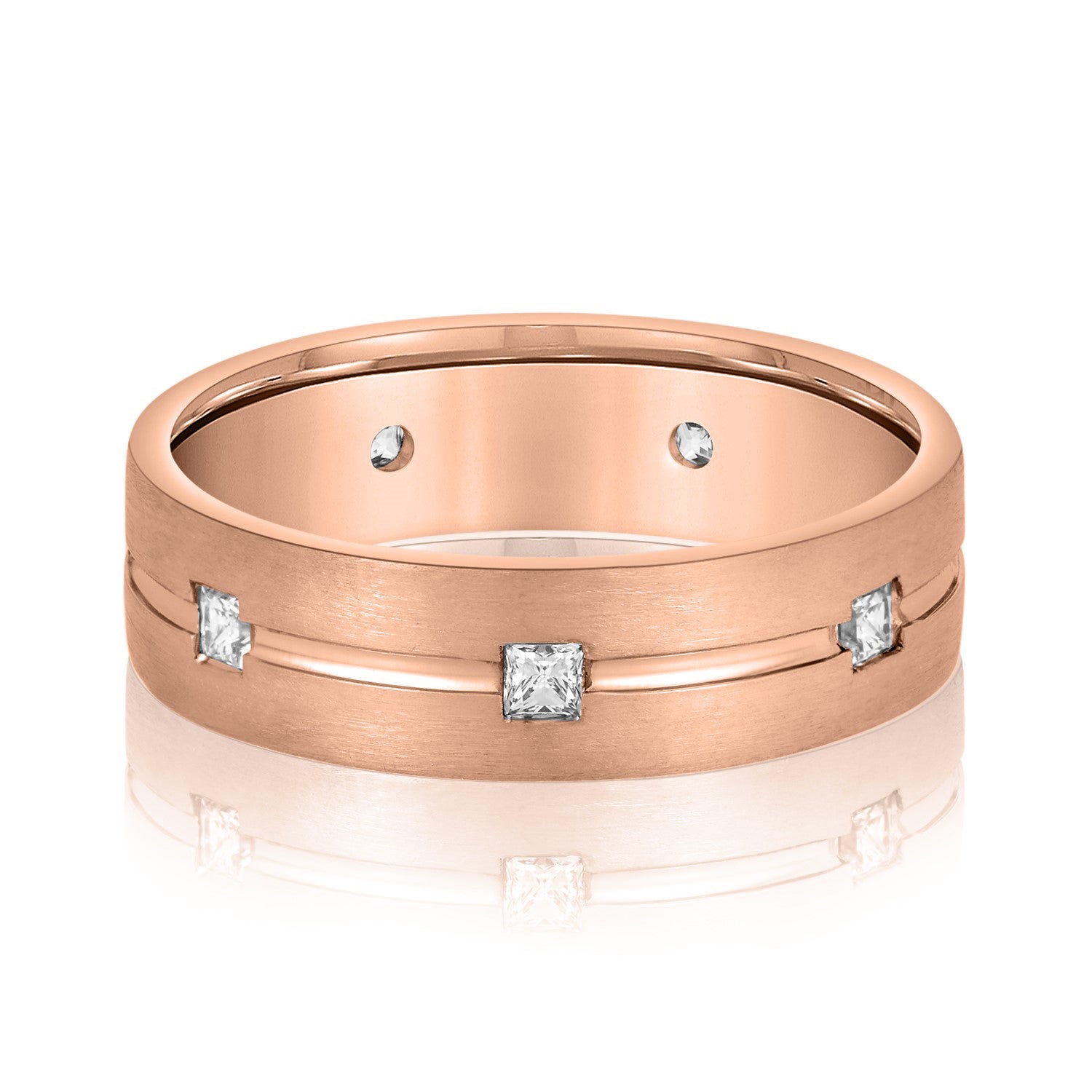 Double Groove Princess Cut Diamond Men's Wedding Band-VIRABYANI