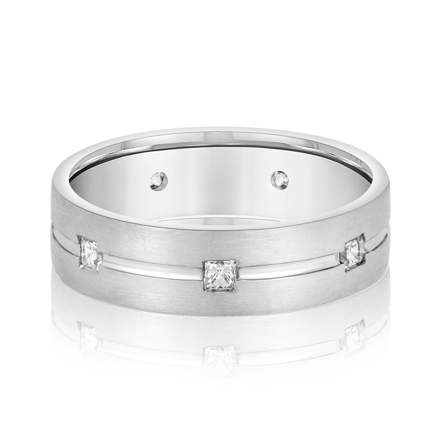 Double Groove Princess Cut Diamond Men's Wedding Band-VIRABYANI