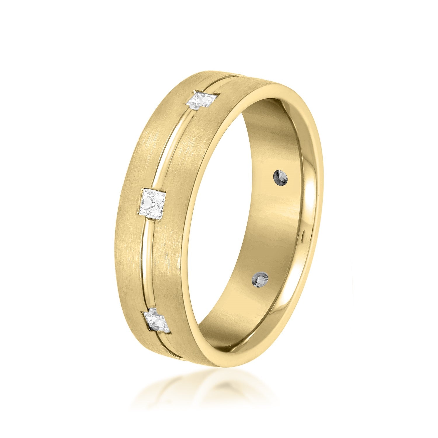 Double Groove Princess Cut Diamond Men's Wedding Band-VIRABYANI