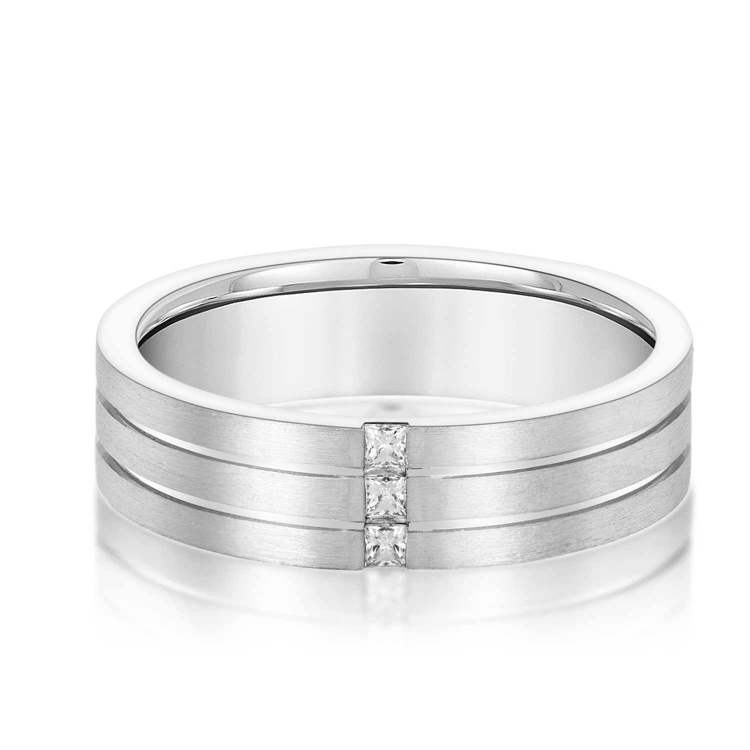 Double Grooved Vertical Diamond Row Men's Wedding Band-VIRABYANI