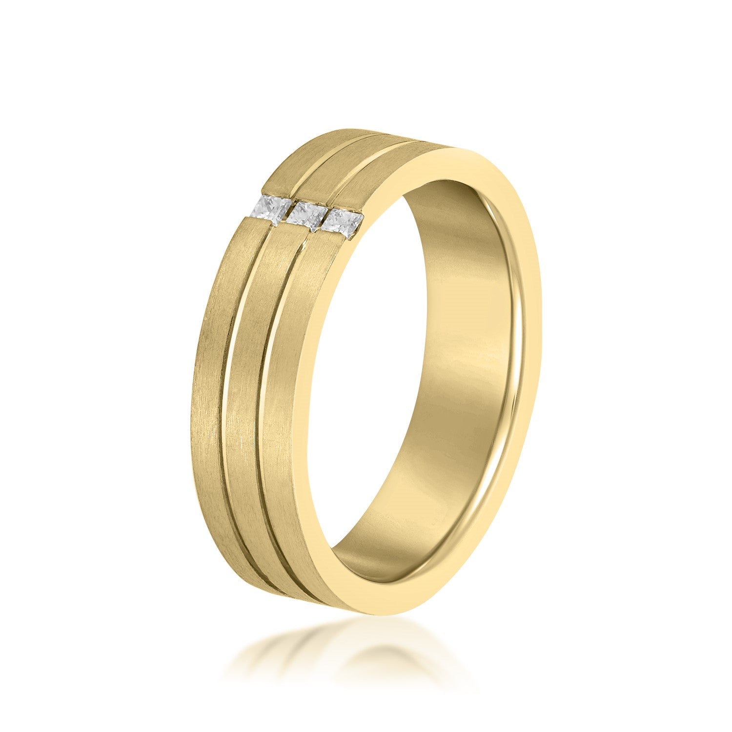 Double Grooved Vertical Diamond Row Men's Wedding Band-VIRABYANI