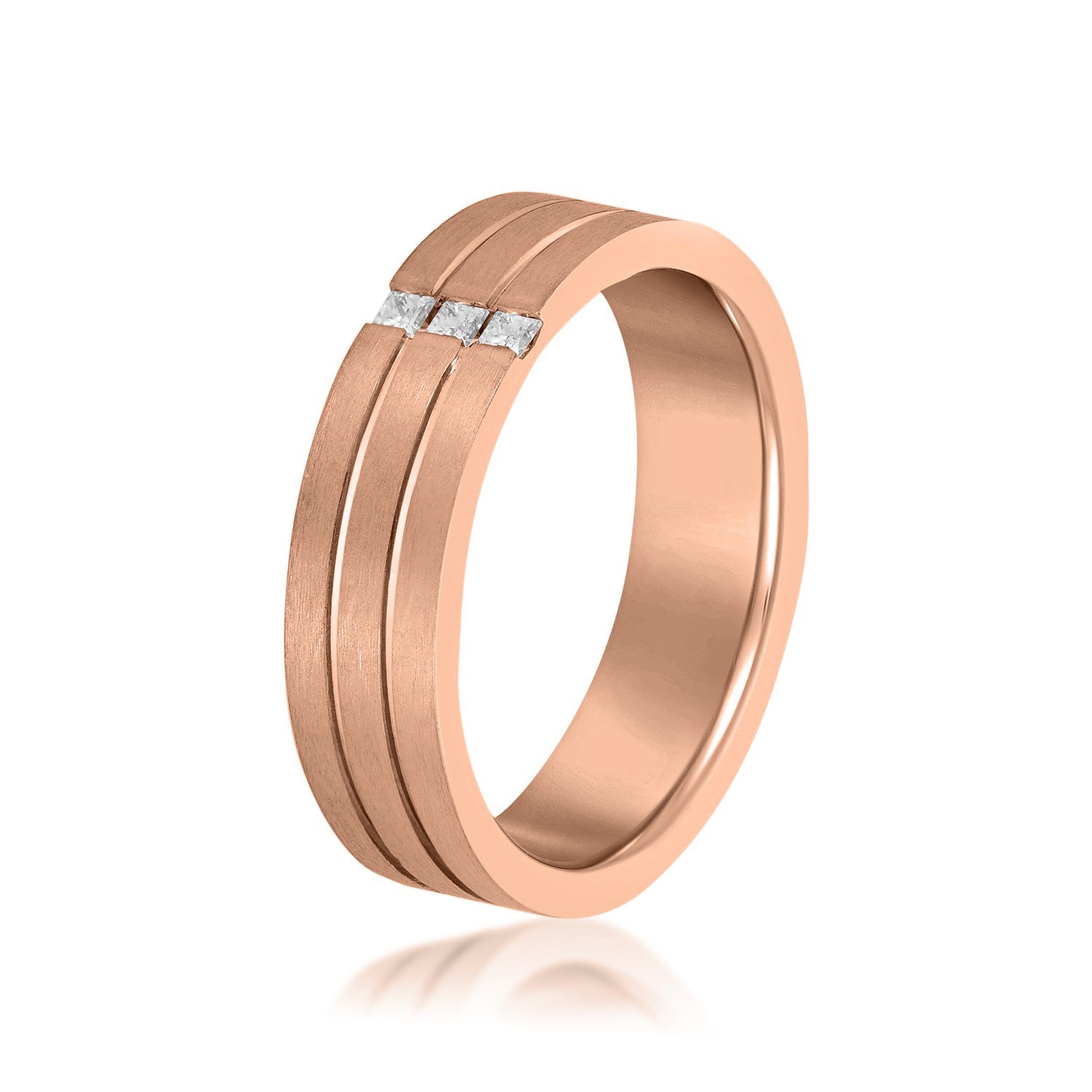 Double Grooved Vertical Diamond Row Men's Wedding Band-VIRABYANI