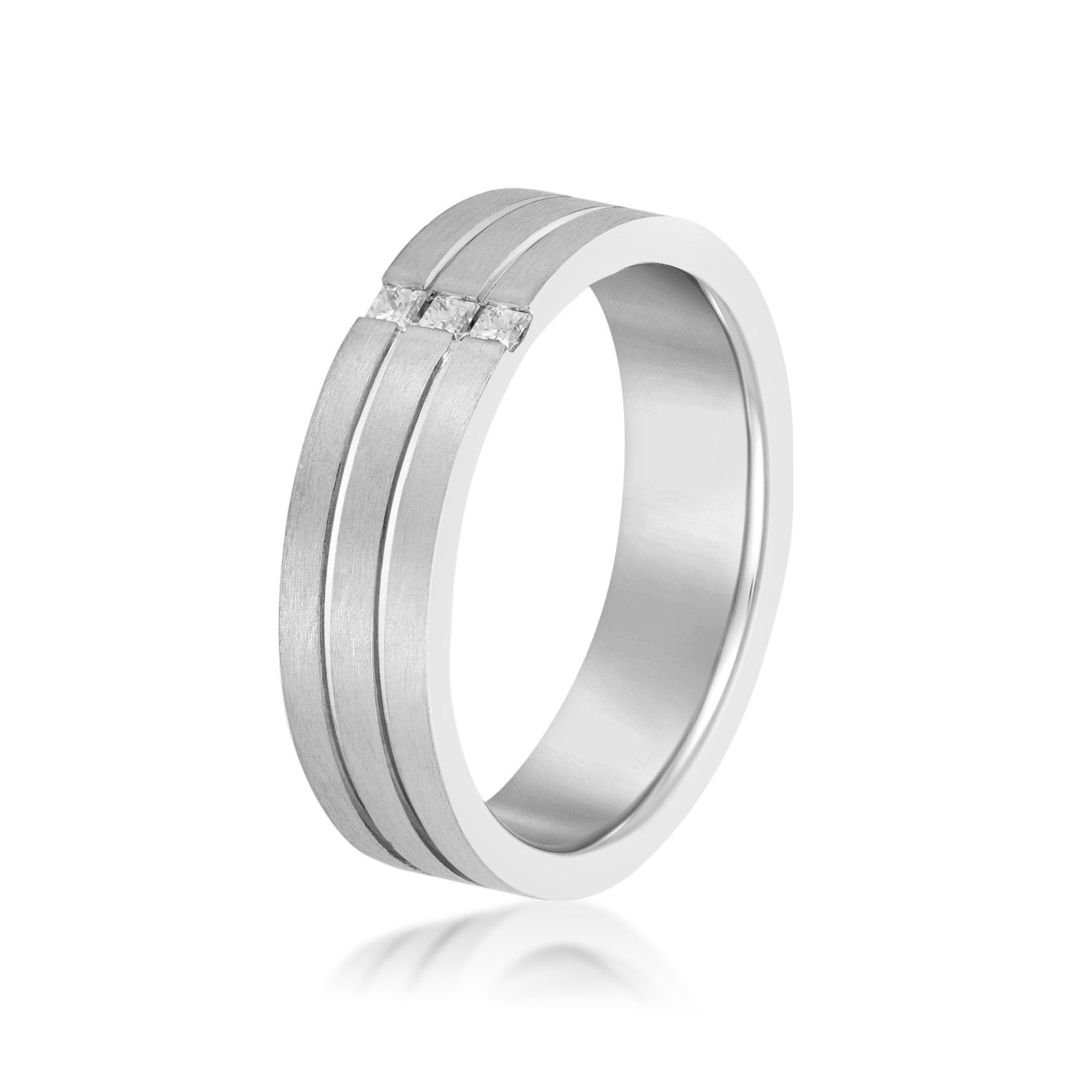 Double Grooved Vertical Diamond Row Men's Wedding Band-VIRABYANI