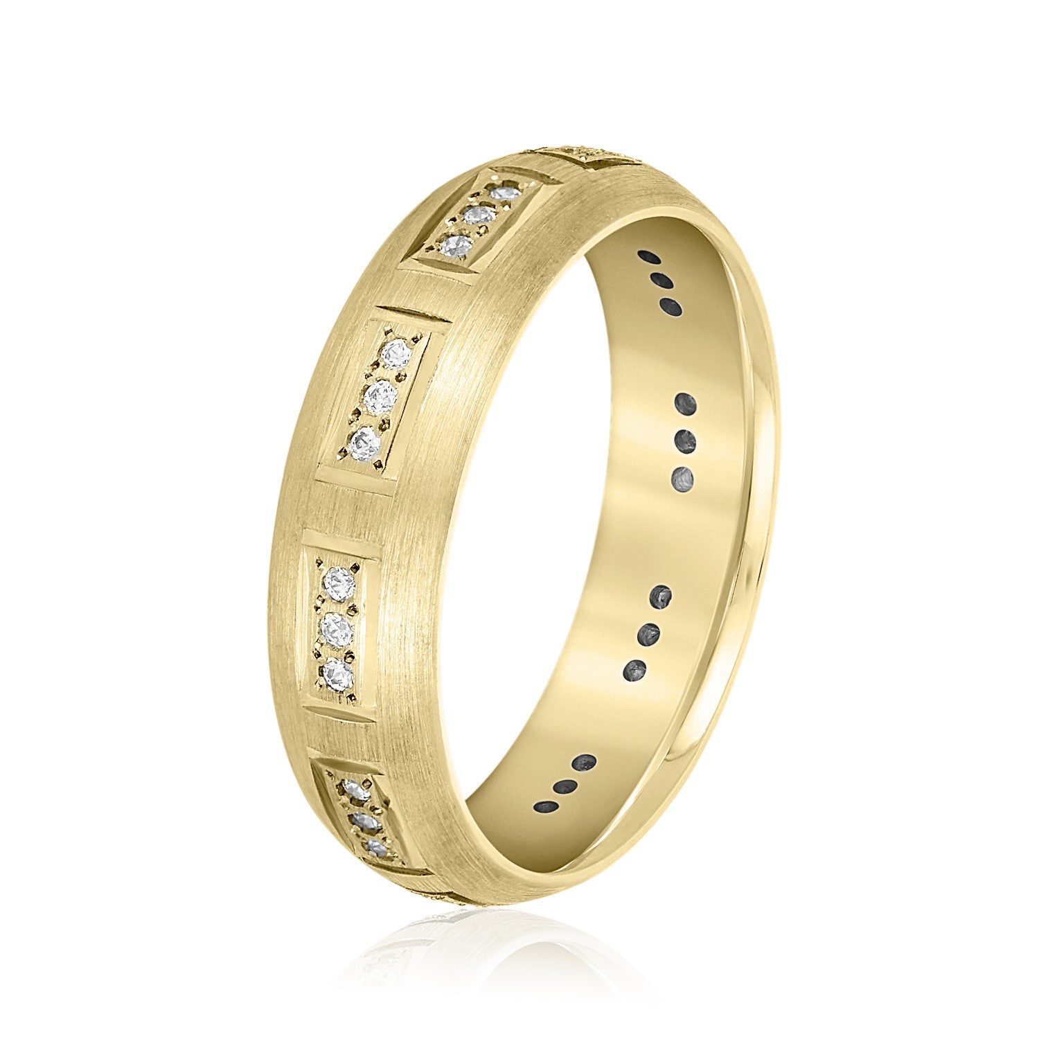 Domed Brush Finish Diamond Men's Wedding Band-VIRABYANI