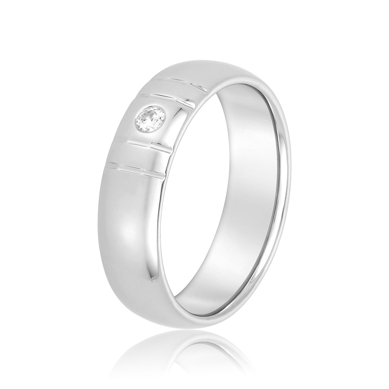 Bezel Set Single Diamond Men's Wedding Band-VIRABYANI