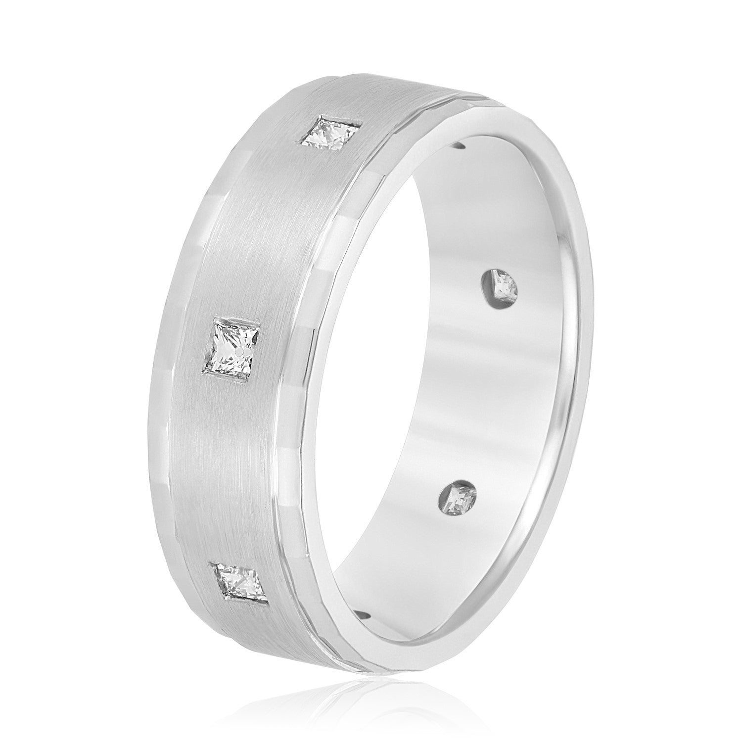 Bezel Set Princess Cut Diamond Men's Wedding Band-VIRABYANI