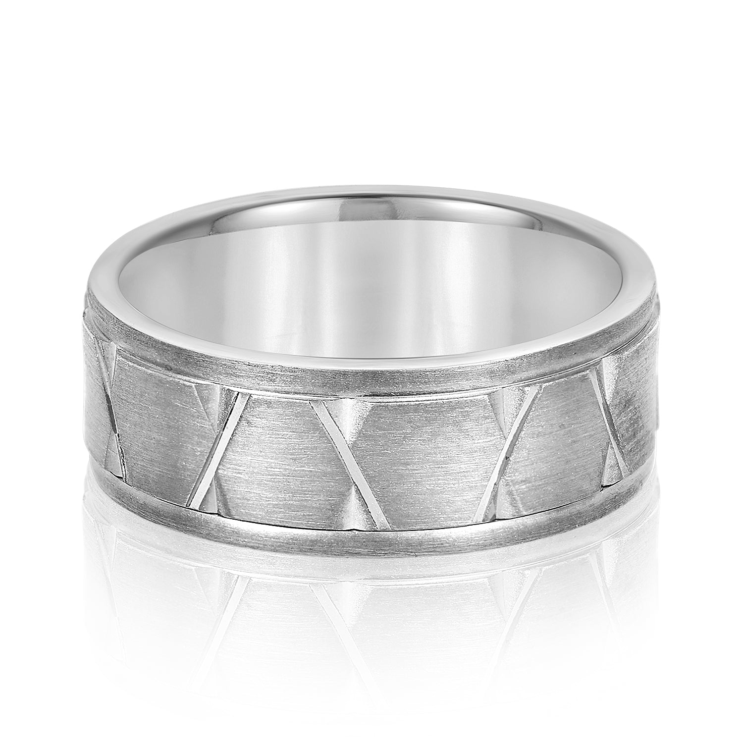 Men's Diagonal Carved Classic Wedding Band Brushed Finish-VIRABYANI