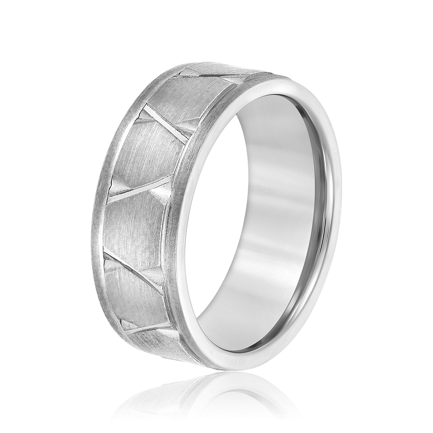 Men's Diagonal Carved Classic Wedding Band Brushed Finish-VIRABYANI