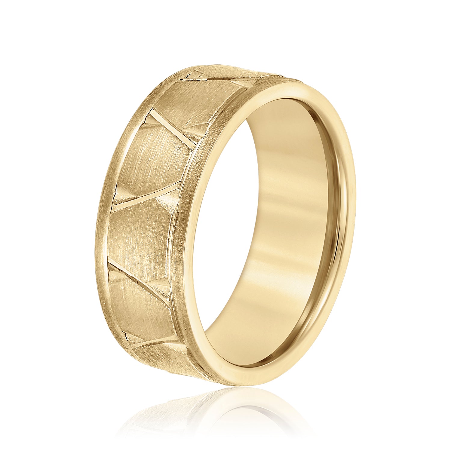 Men's Diagonal Carved Classic Wedding Band Brushed Finish-VIRABYANI