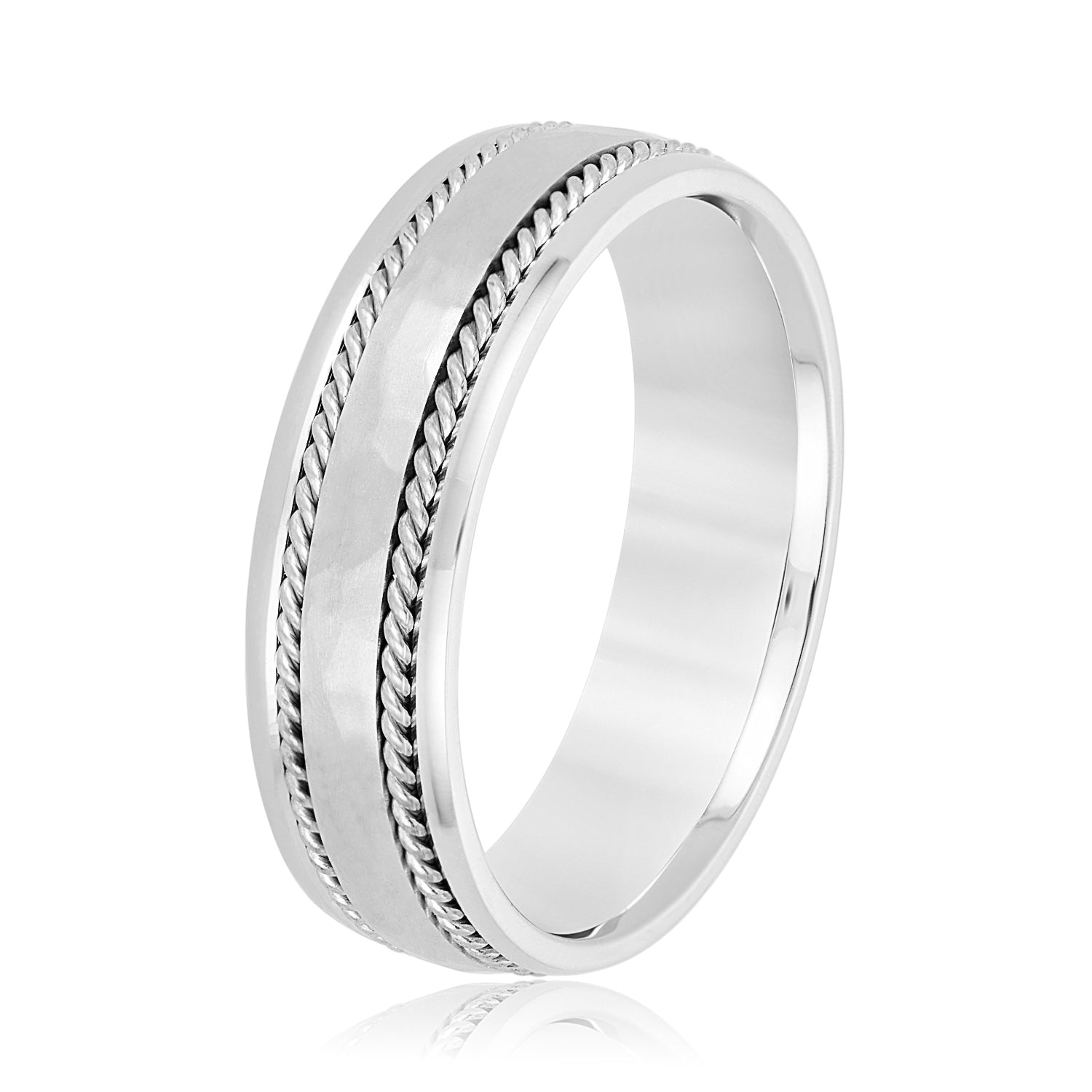 Men's Double Wide Rope Design Plain Wedding Band-VIRABYANI