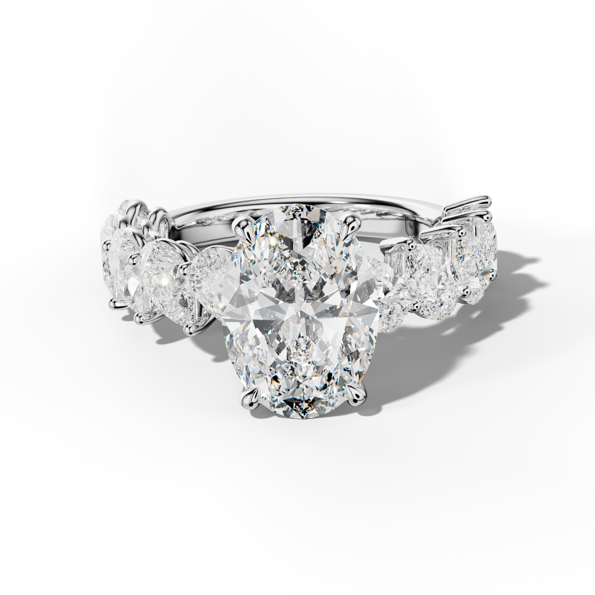 Elisabeth Oval Diamond Engagement Ring With Slanted Pear Side Stones
