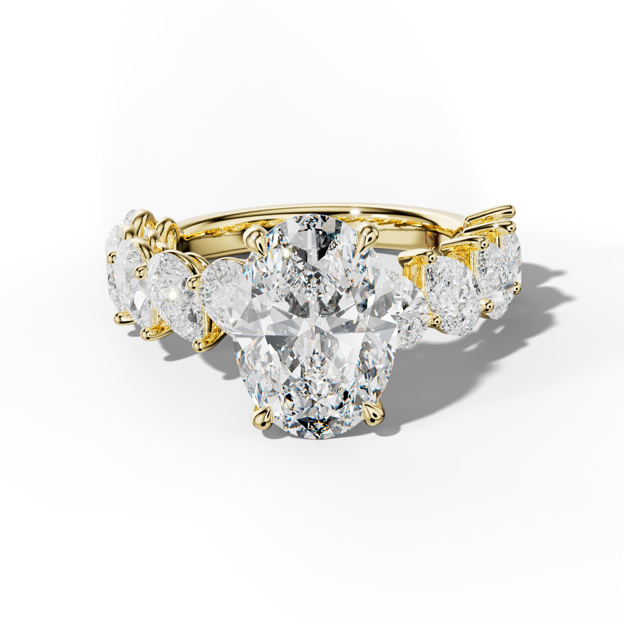 Elisabeth Oval Diamond Engagement Ring With Slanted Pear Side Stones