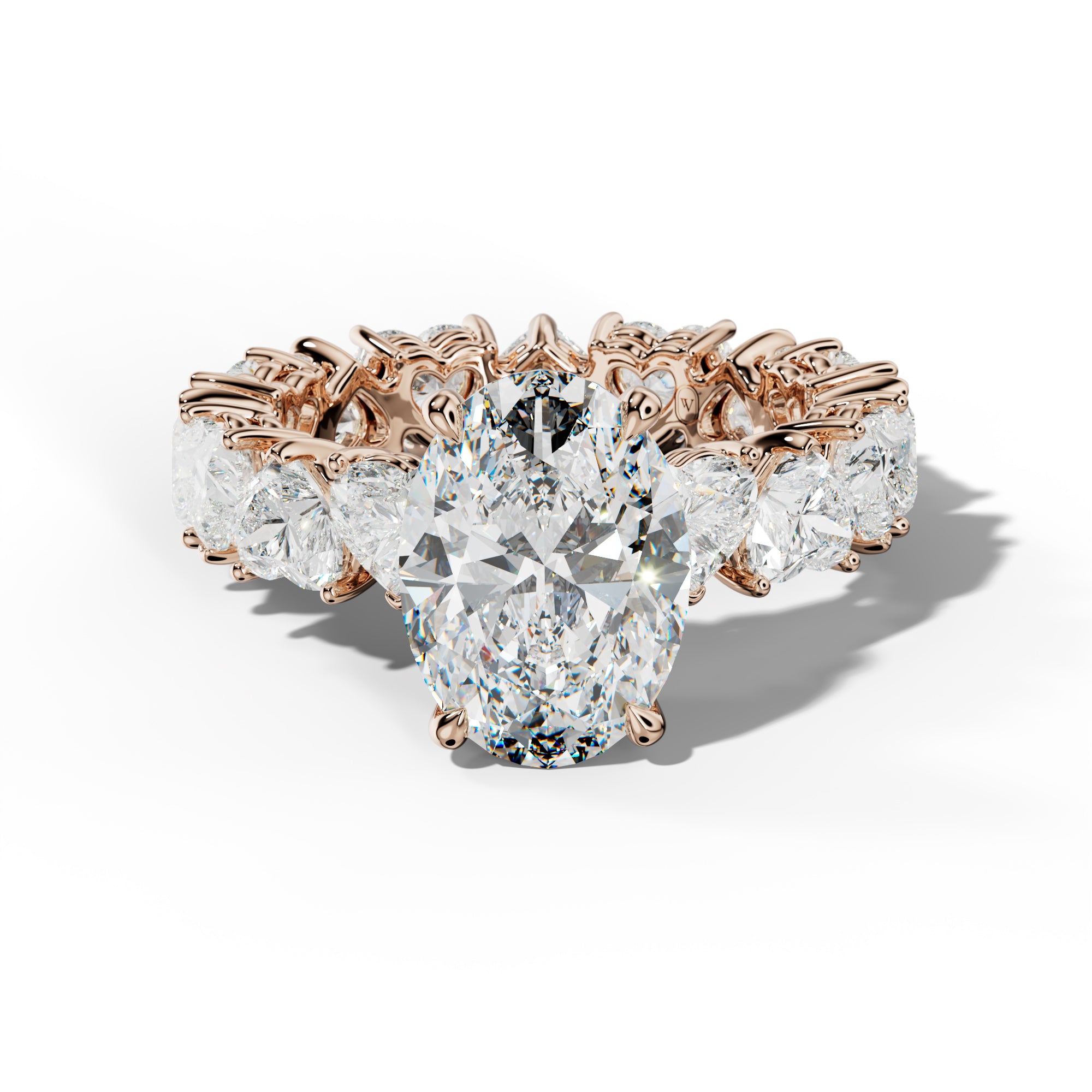 Melany Oval Diamond Engagement Ring With Heart Side Stones