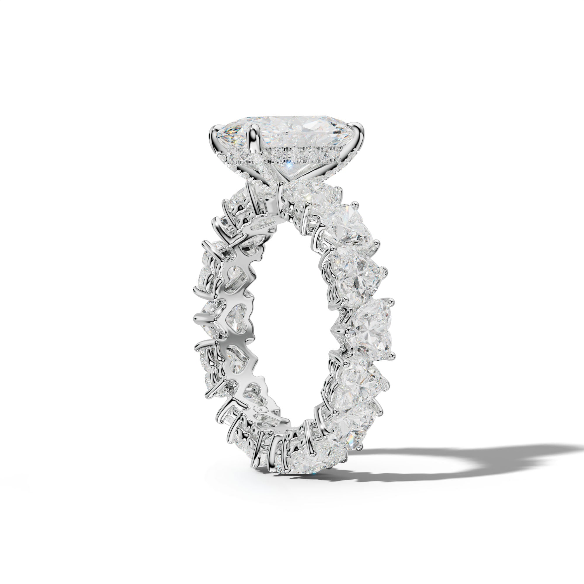 Melany Oval Diamond Engagement Ring With Heart Side Stones