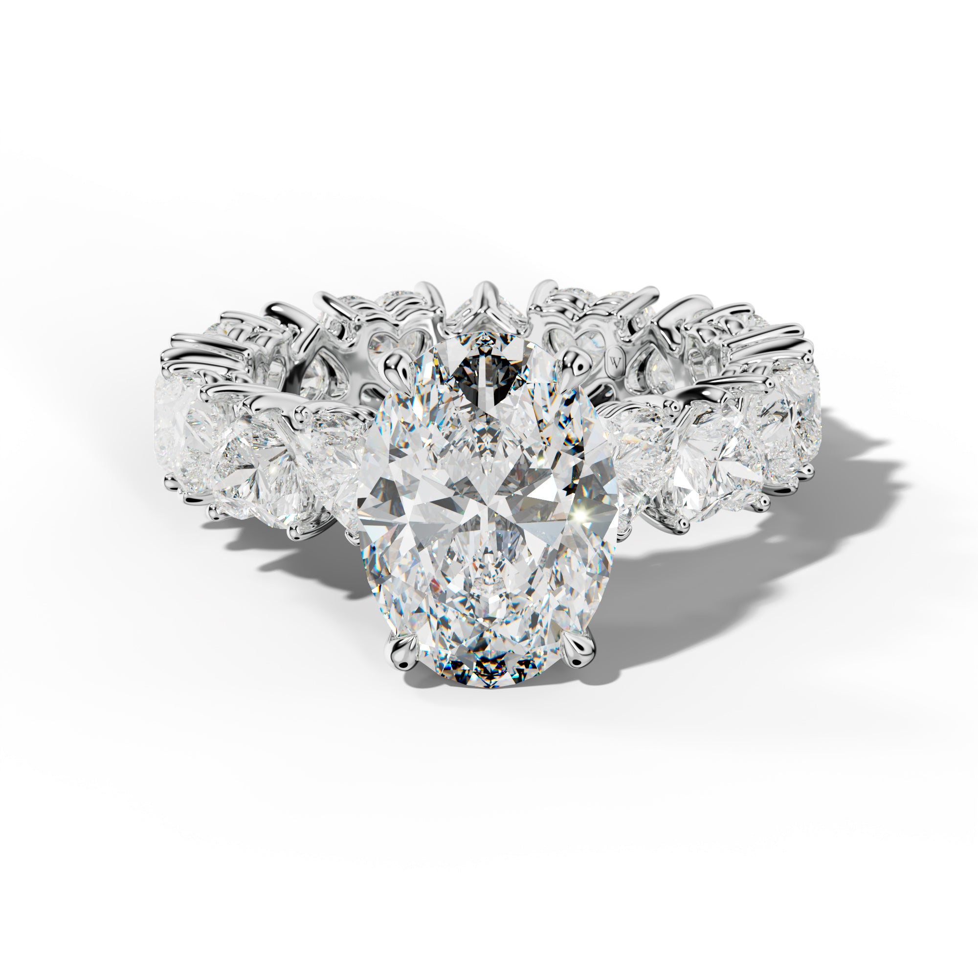 Melany Oval Diamond Engagement Ring With Heart Side Stones