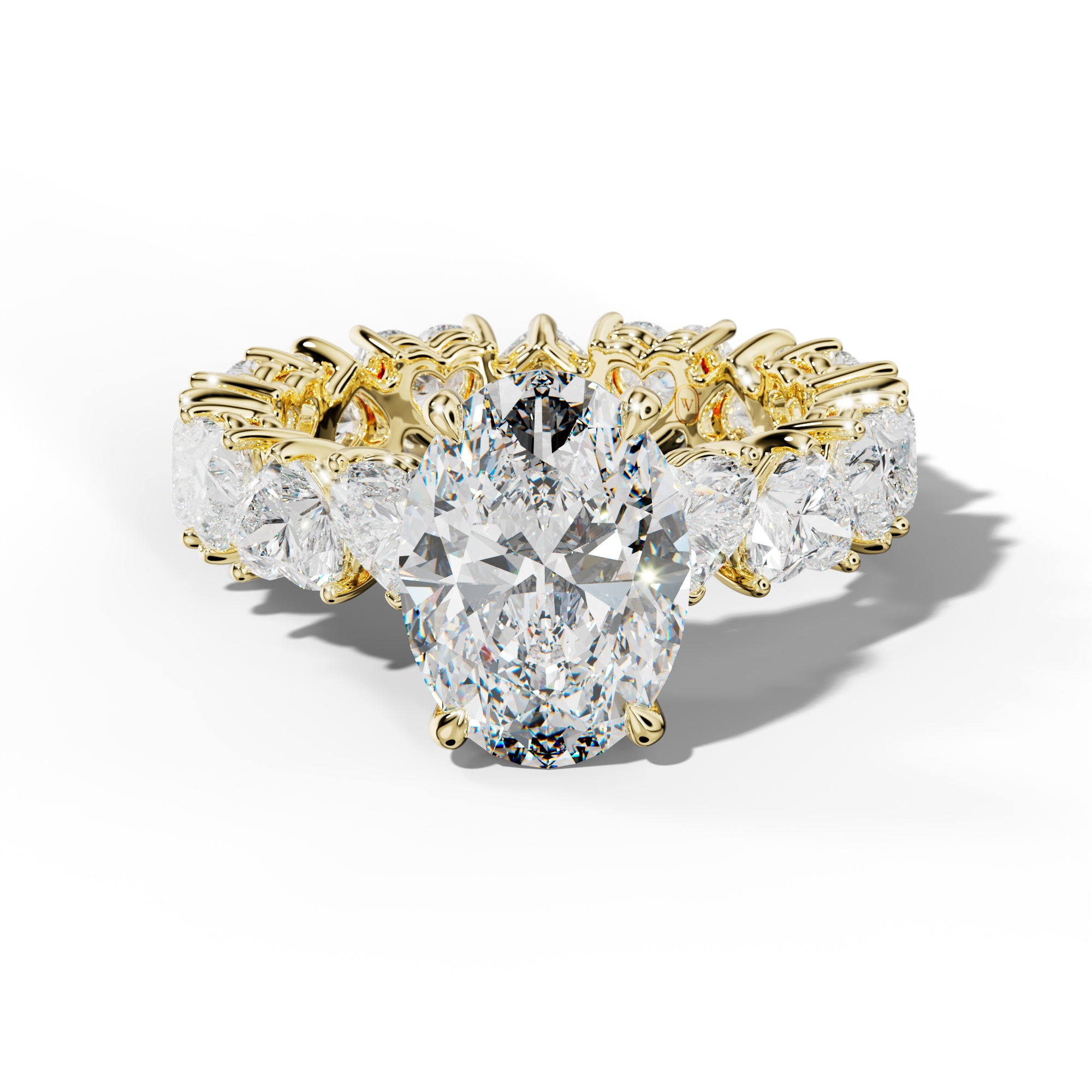 Melany Oval Diamond Engagement Ring With Heart Side Stones