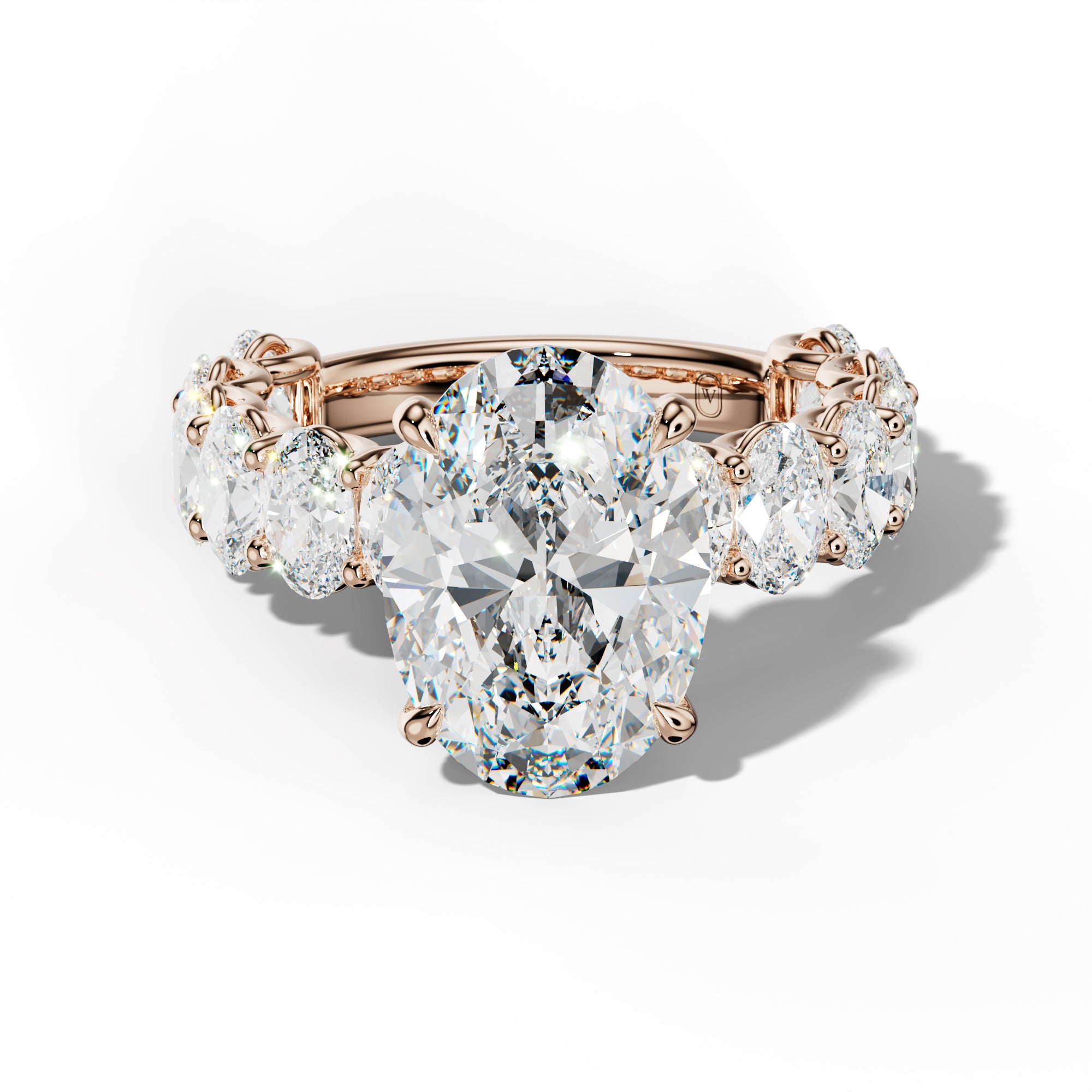 Ada Oval Diamond Engagement Ring With Oval Side Stones