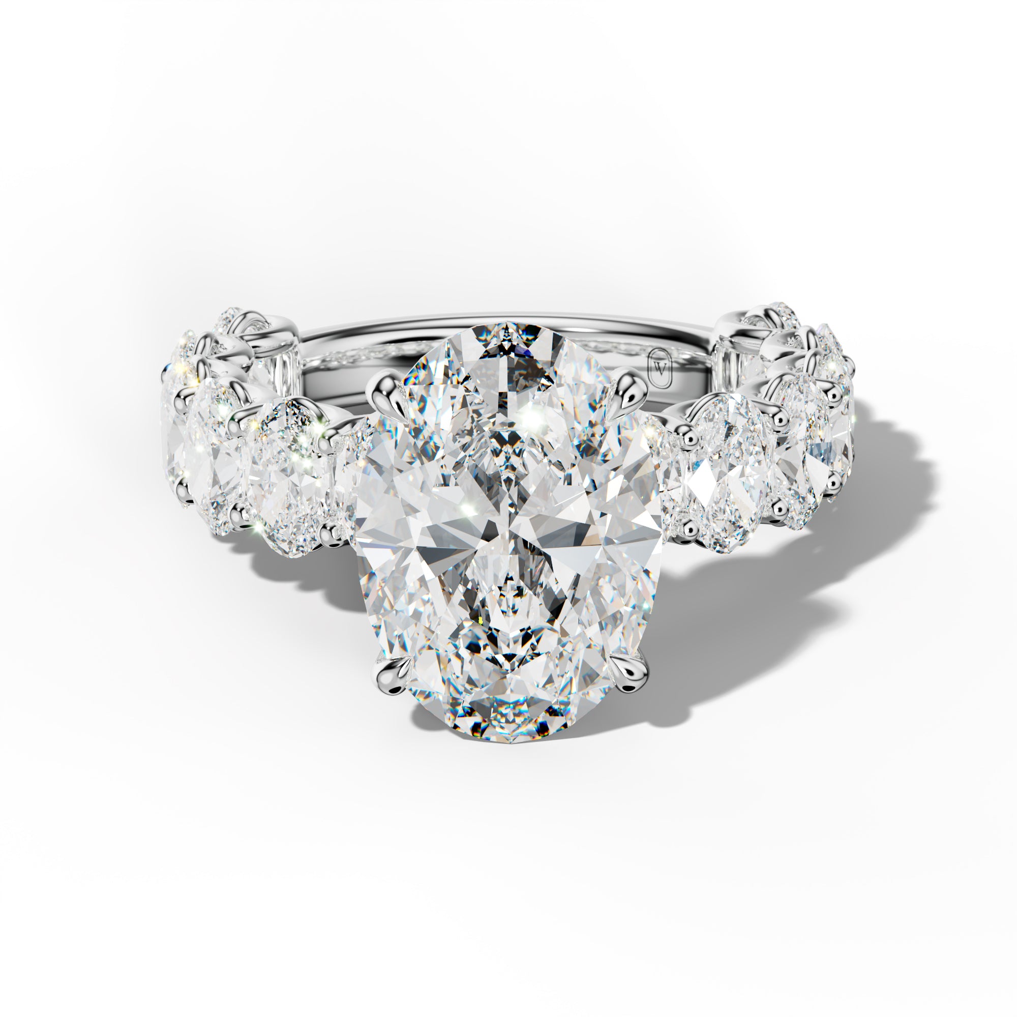 Ada Oval Diamond Engagement Ring With Oval Side Stones