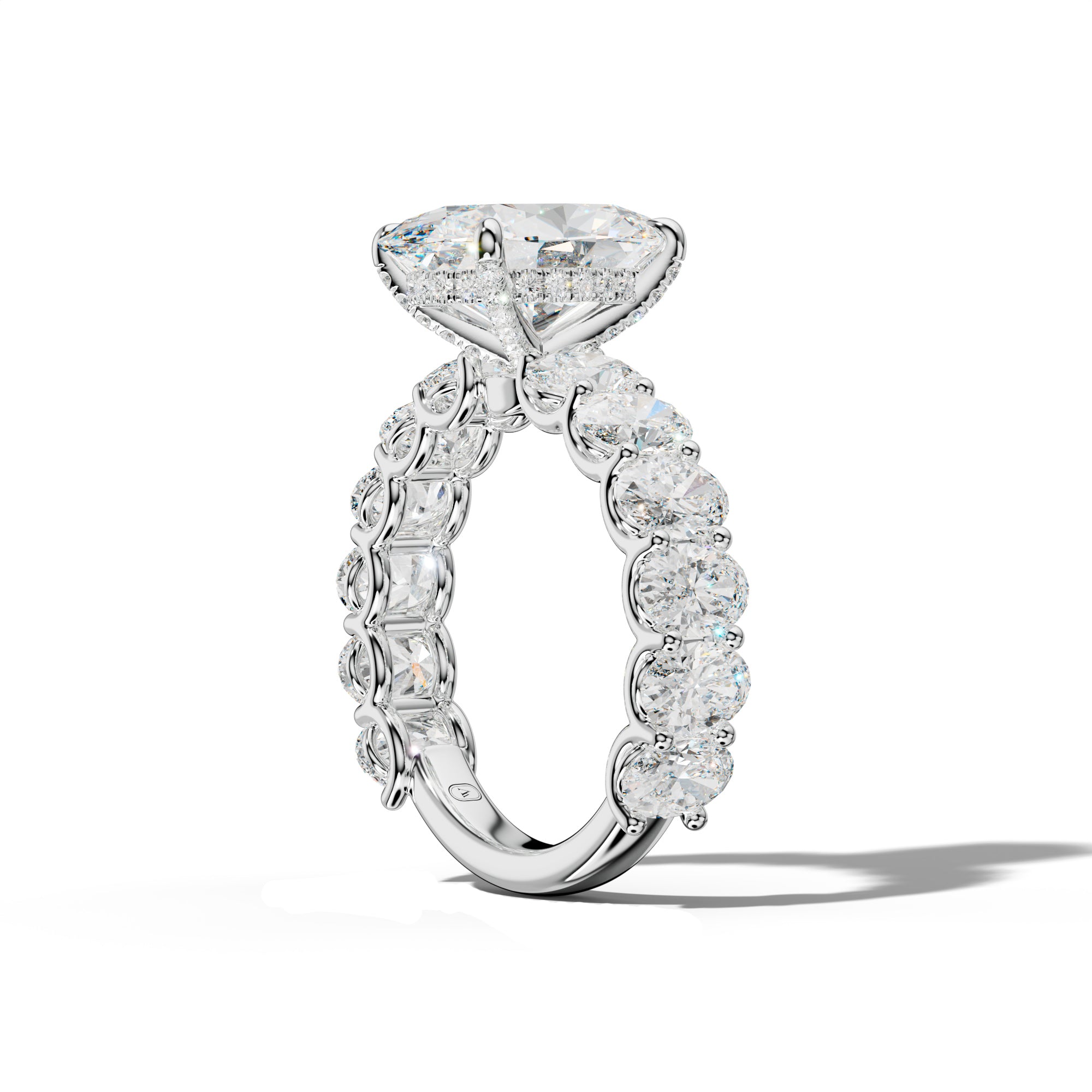 Ada Oval Diamond Engagement Ring With Oval Side Stones