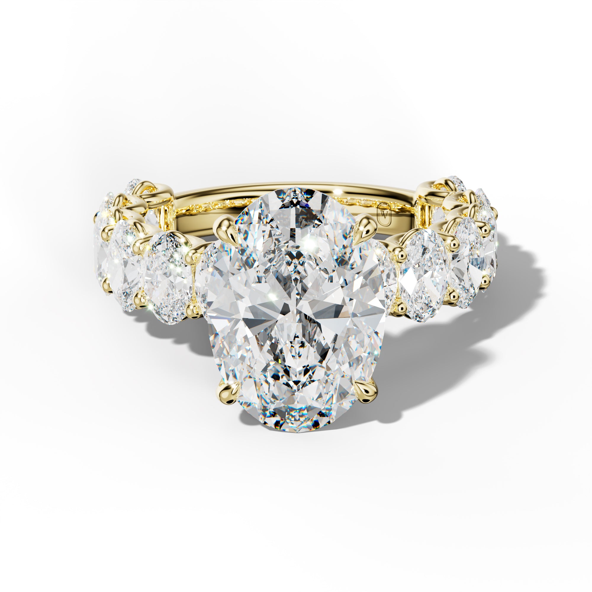 Ada Oval Diamond Engagement Ring With Oval Side Stones