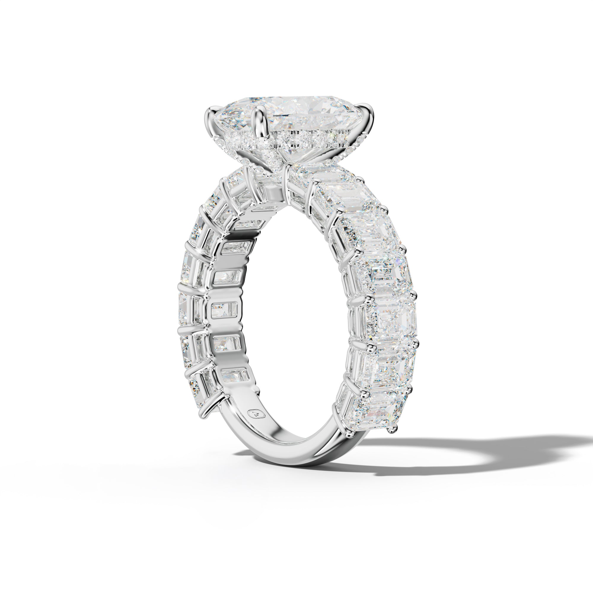 Mina Oval Diamond Engagement Ring With Emerald Cut Side Stones