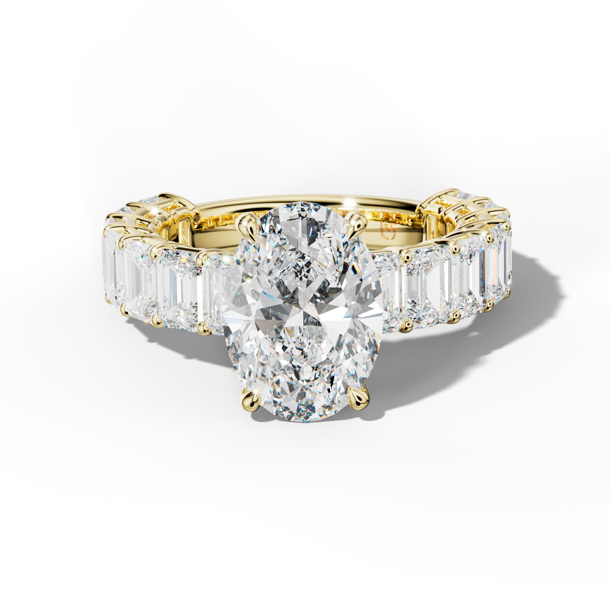 Mina Oval Diamond Engagement Ring With Emerald Cut Side Stones
