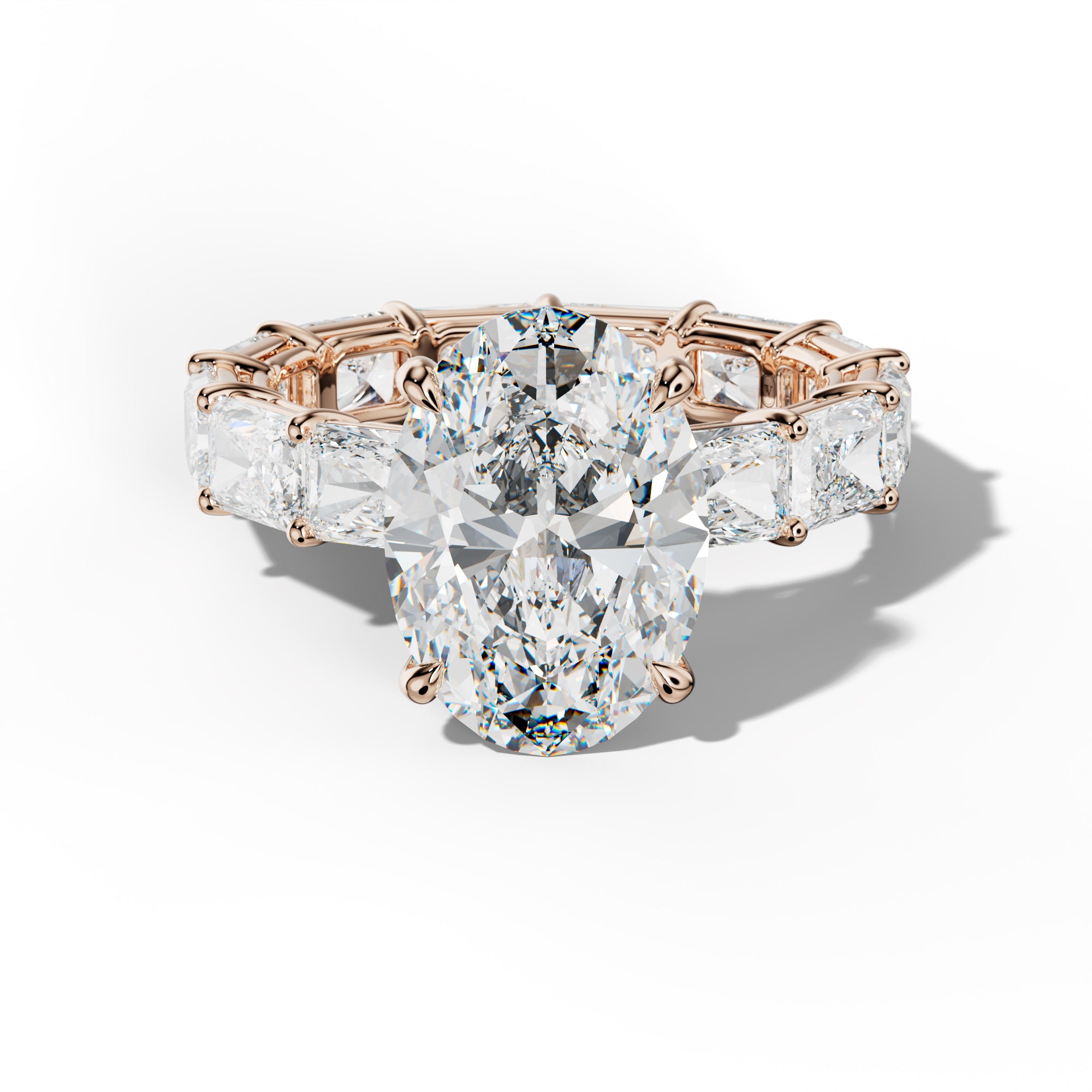 Mavis Oval Diamond Engagement Ring With East West Radiant Side Stones