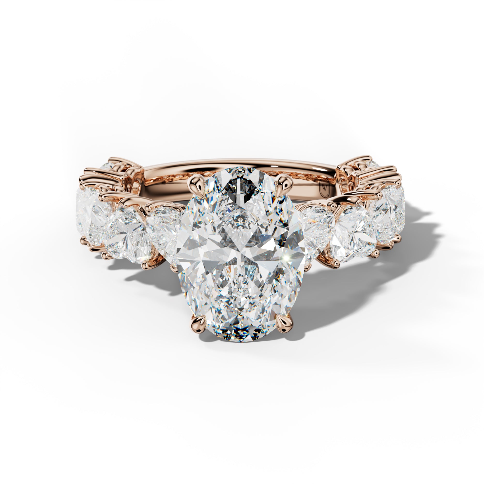 Logan Oval Diamond Engagement Ring With Heart Side Stones