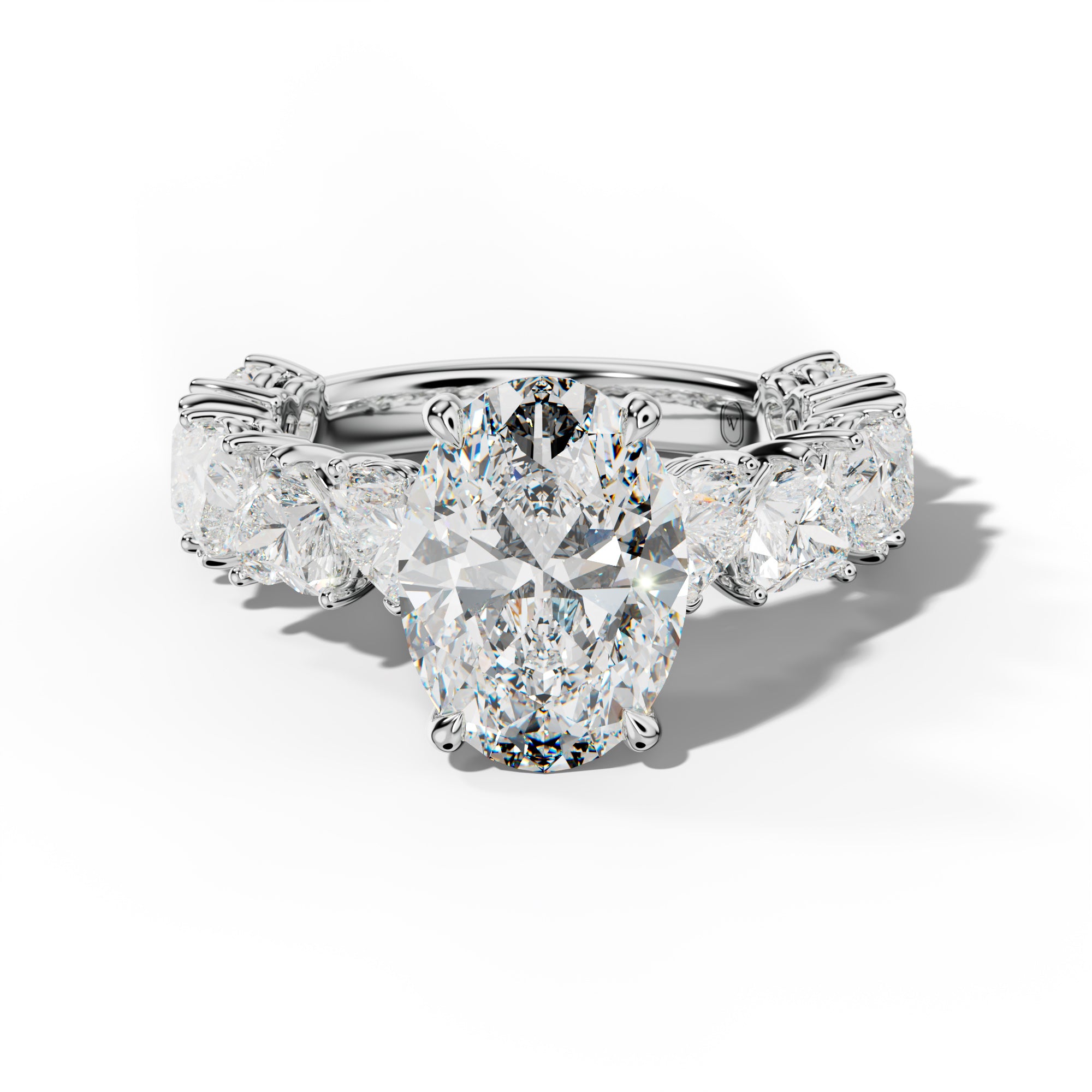 Logan Oval Diamond Engagement Ring With Heart Side Stones