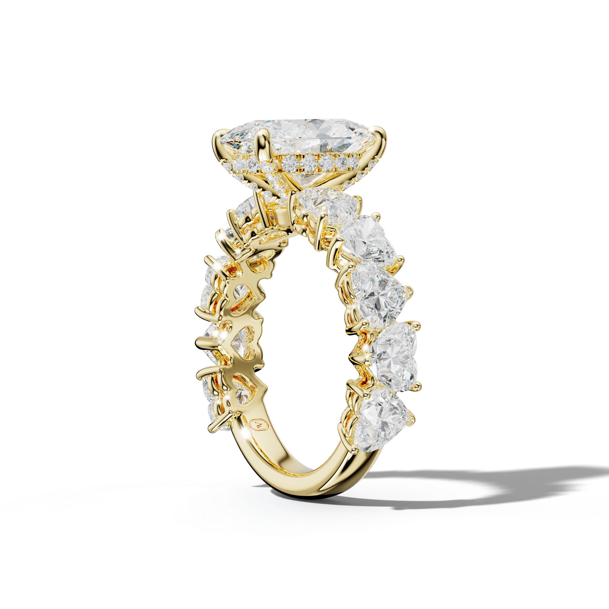 Logan Oval Diamond Engagement Ring With Heart Side Stones