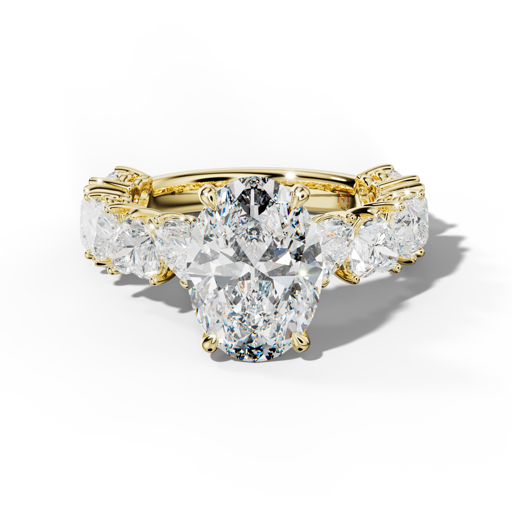 Logan Oval Diamond Engagement Ring With Heart Side Stones