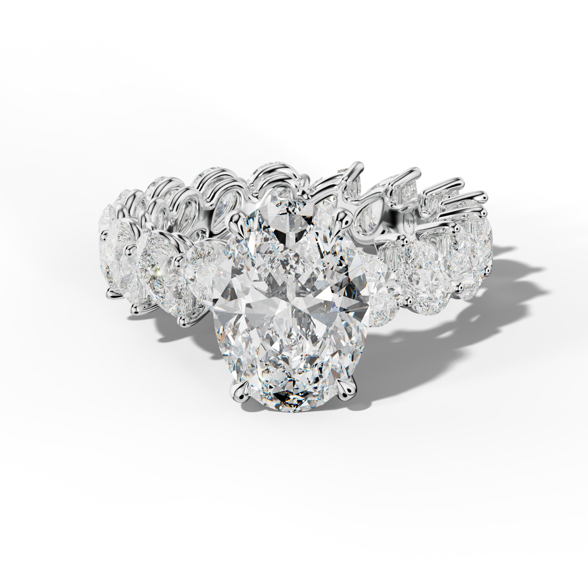 Quinn Oval Diamond Engagement Ring With Slanted Pear Side Stones