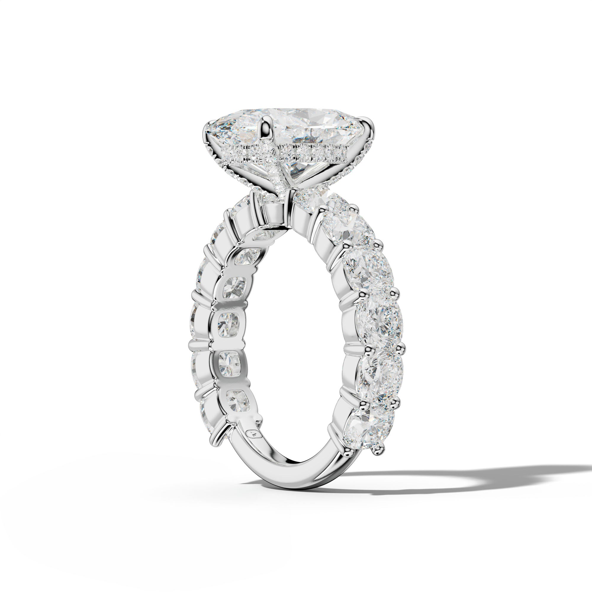 Scottie Oval Diamond Engagement Ring With Cushion Side Stones