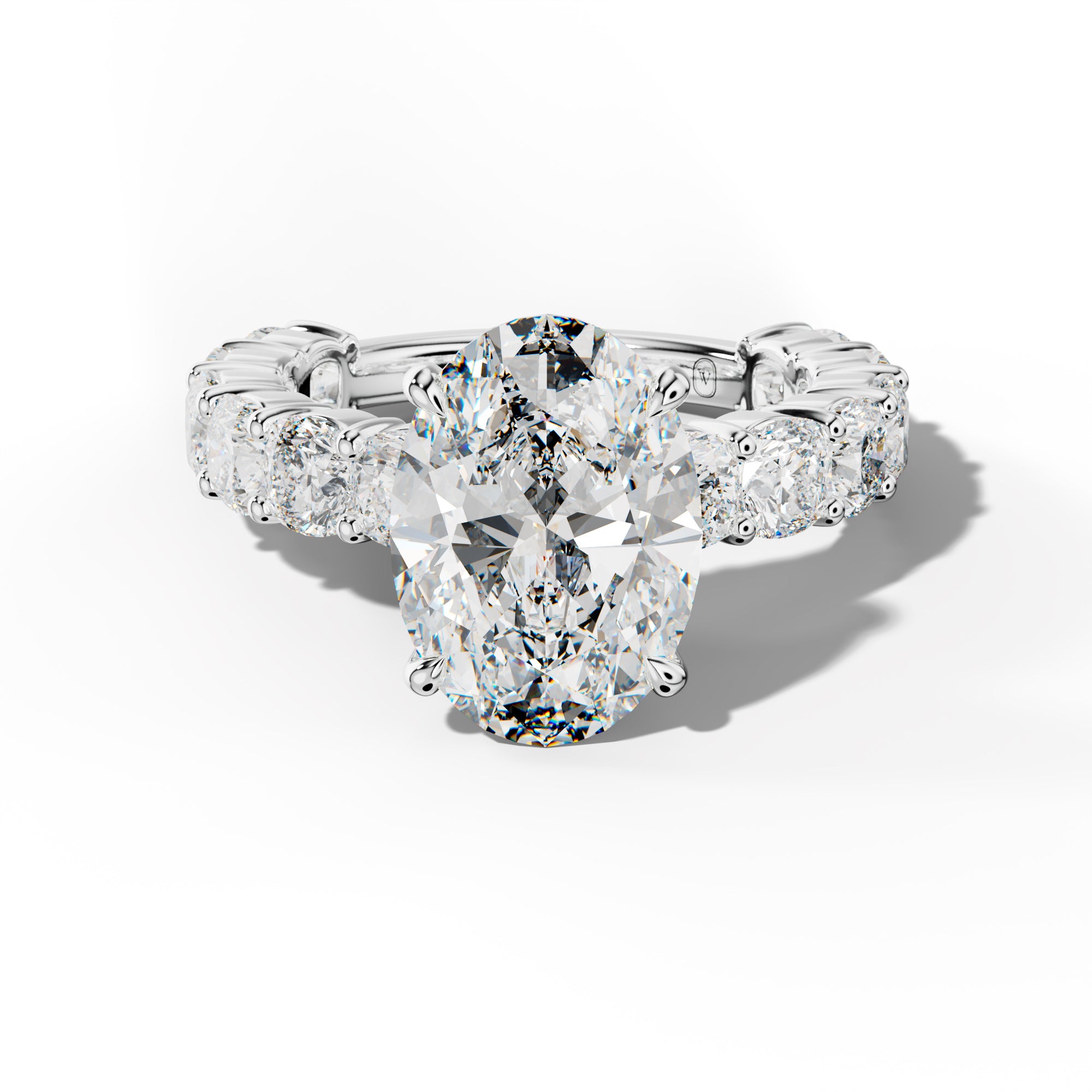 Scottie Oval Diamond Engagement Ring With Cushion Side Stones