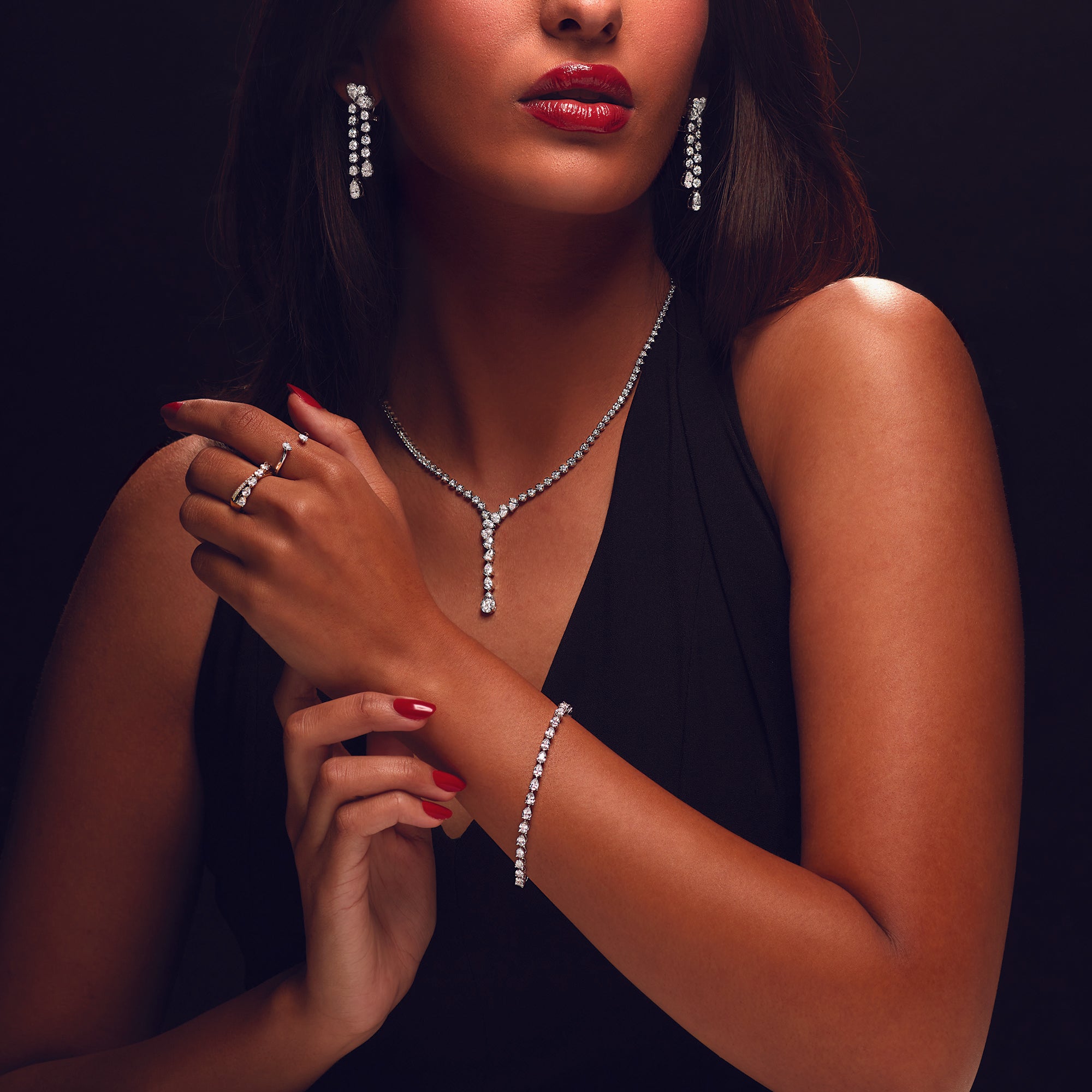 10.0 ct. Round and Pear Shape Diamond Dangle Earrings-VIRABYANI