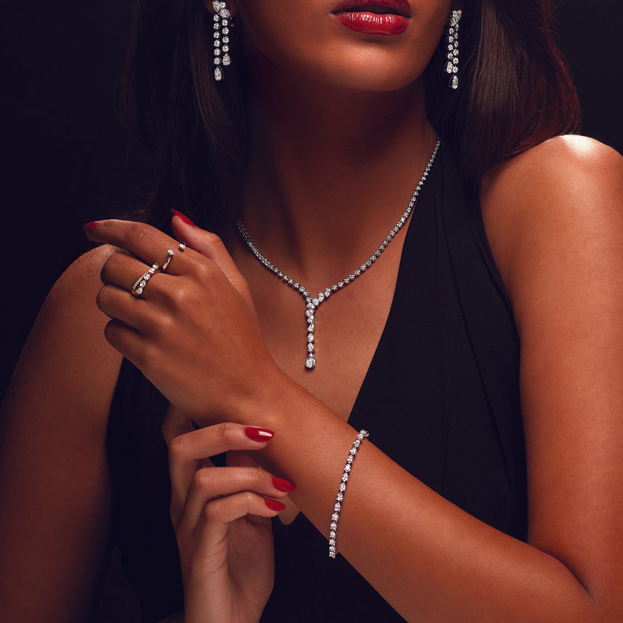 5.50 ct. Pear Shape Diamond Cluster-Tennis Necklace-VIRABYANI