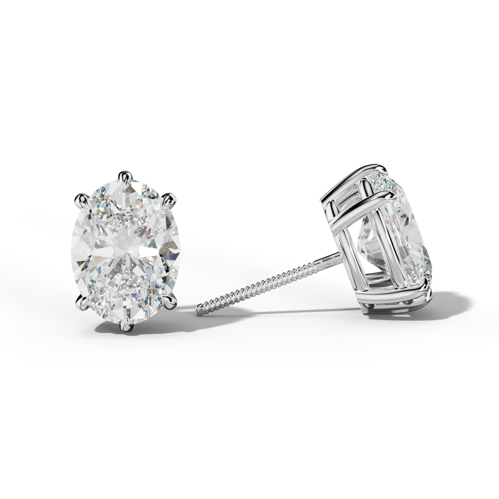 Oval Diamond Stud Earrings With Six Prongs