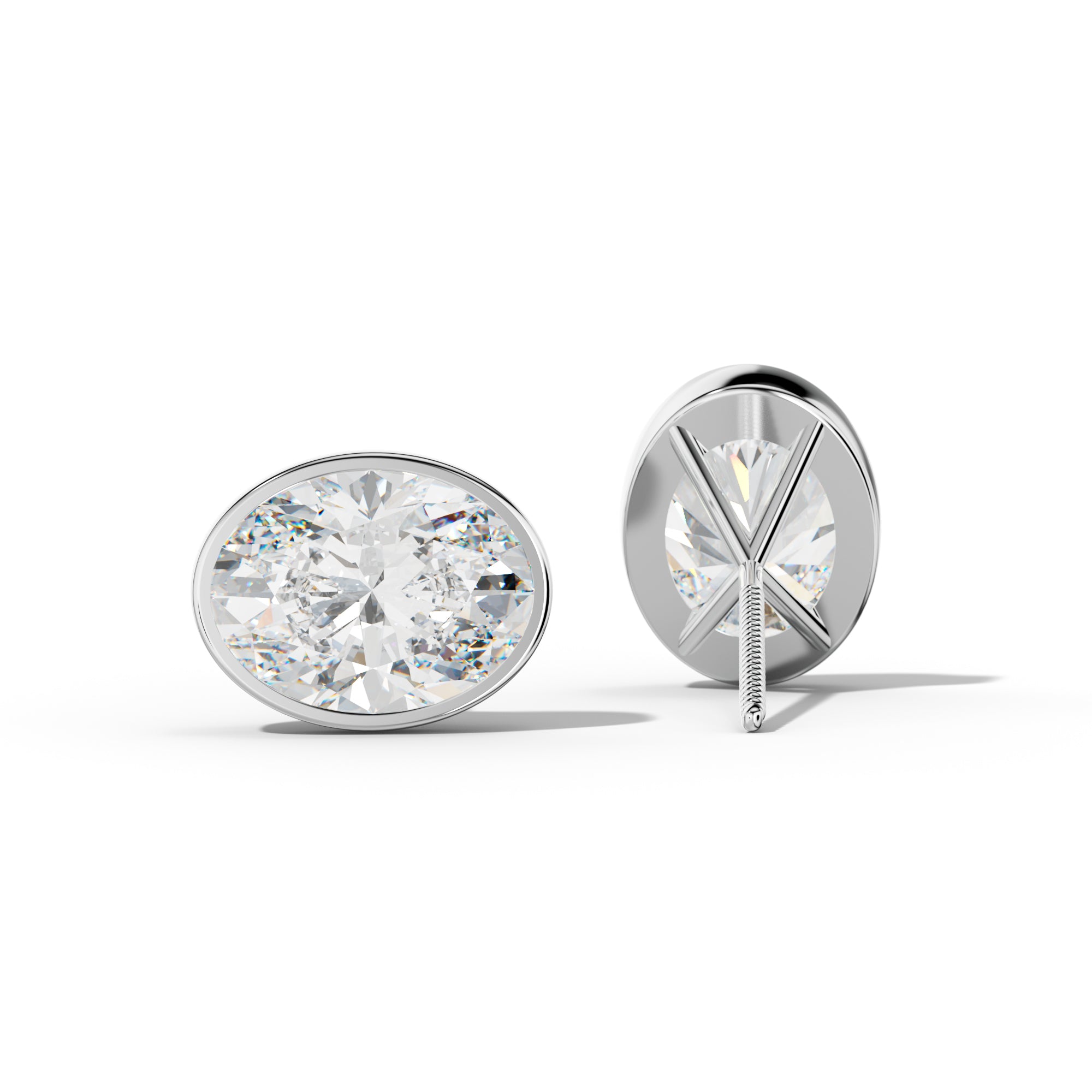 Oval Diamond Stud Earrings With Martini Bezel set