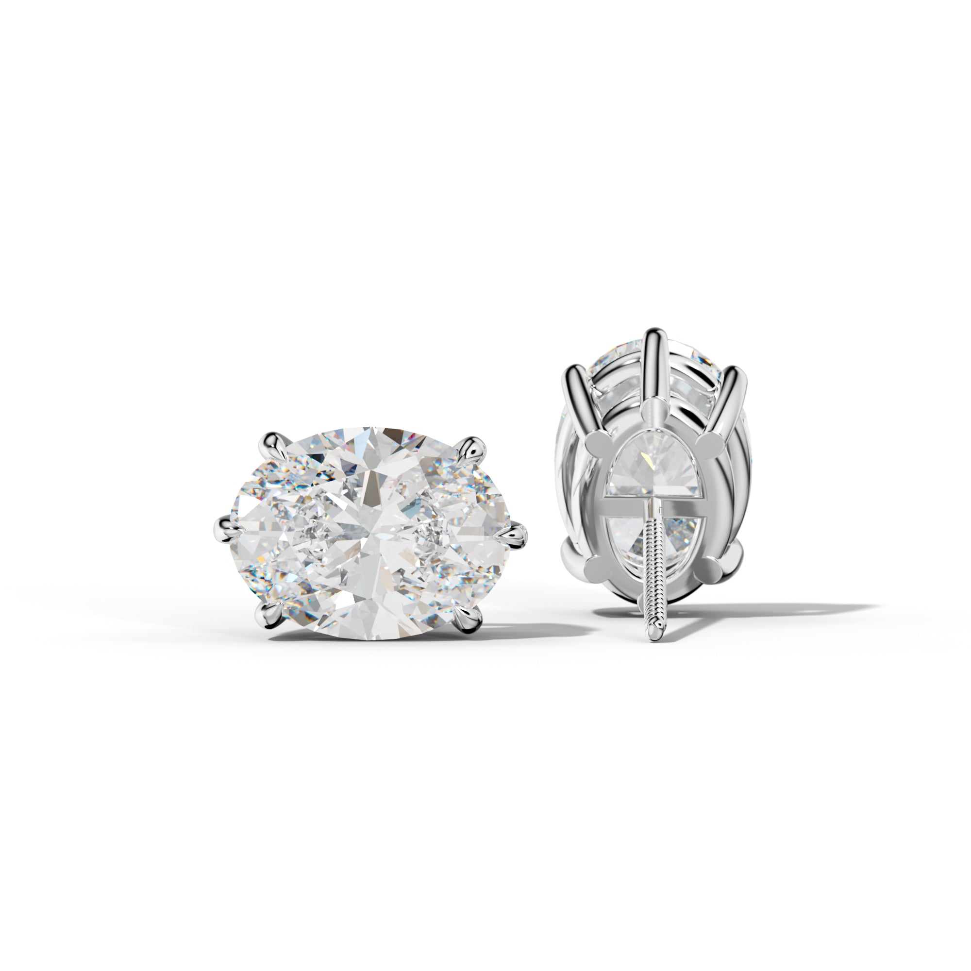 Oval Diamond Stud Earrings With Six Prongs